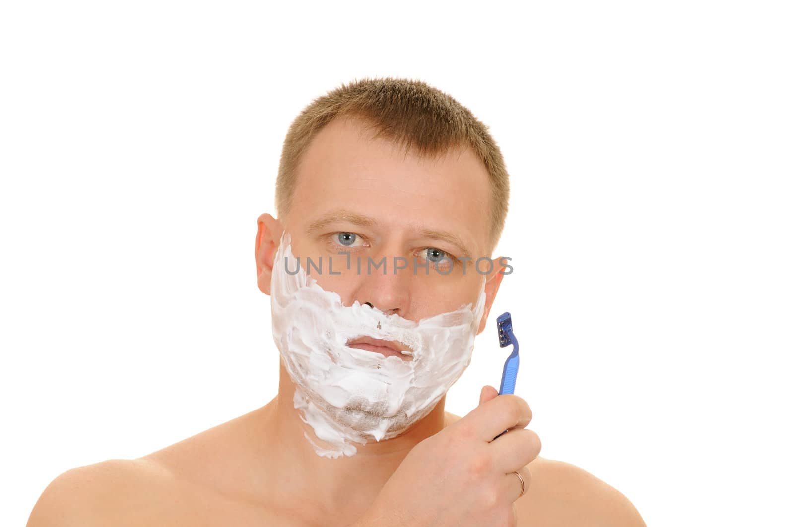 The man has a shave isolated on white background