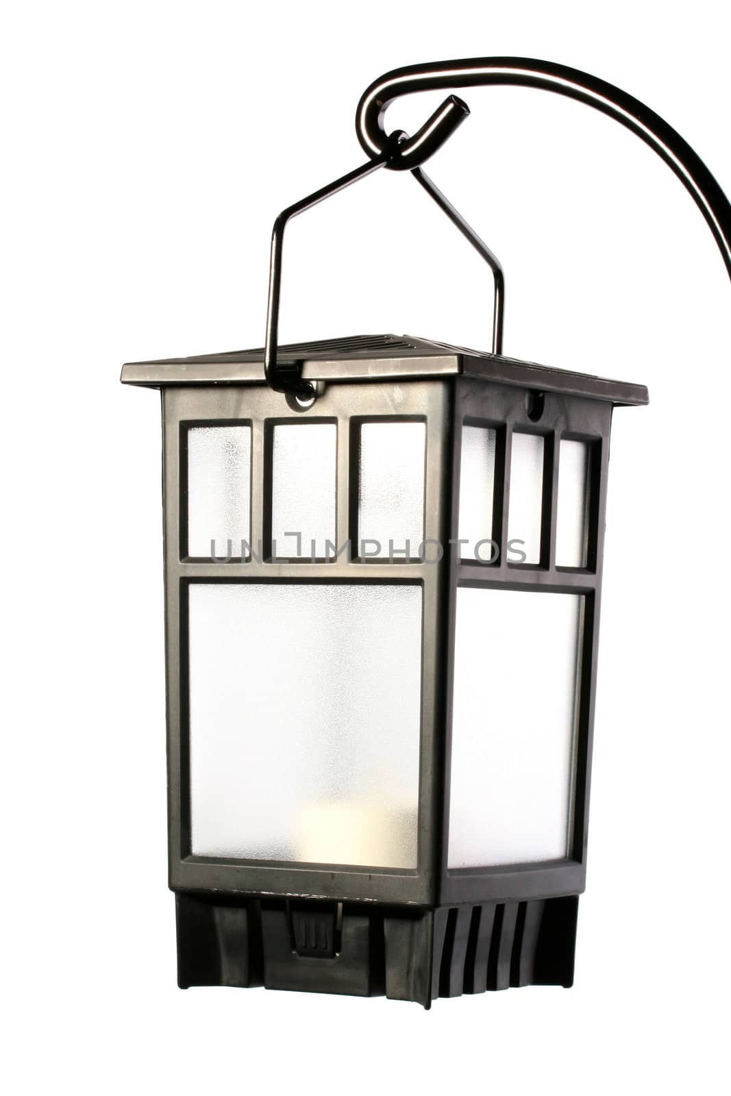 Lamp with matte glass and candles for illumination and dressing of parks on a white background.