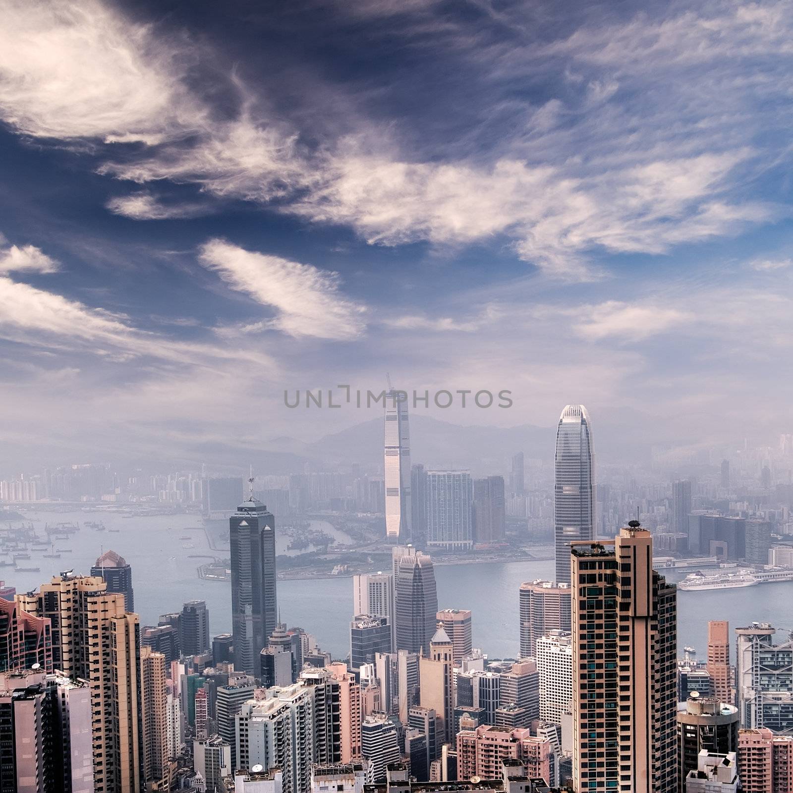 Cityscape of Hong Kong skyscrapers and skyline by elwynn