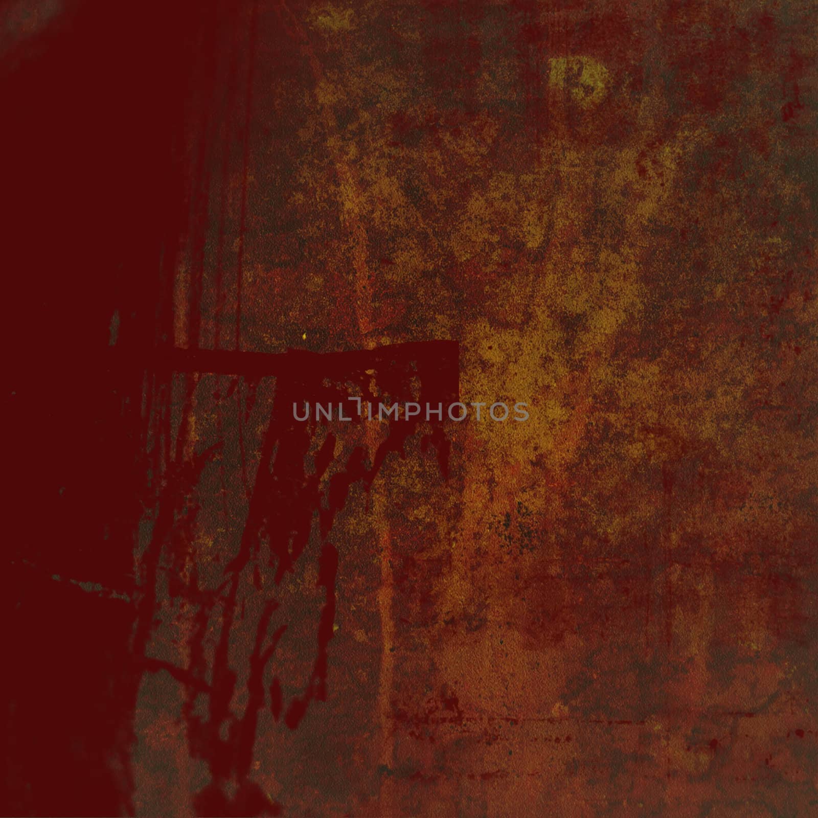 Dirty looking grunge background with bright red blood stains and copy space