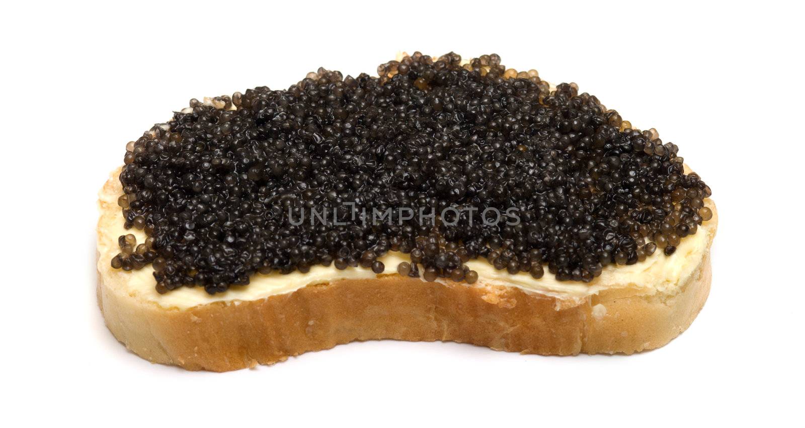 Sandwich with black caviar it is isolated on a white background.