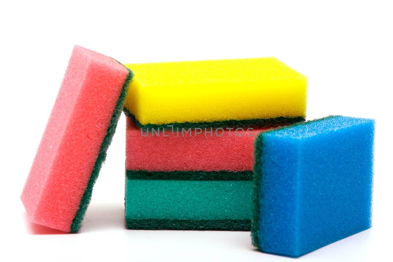 Color sponges for ware washing on white background