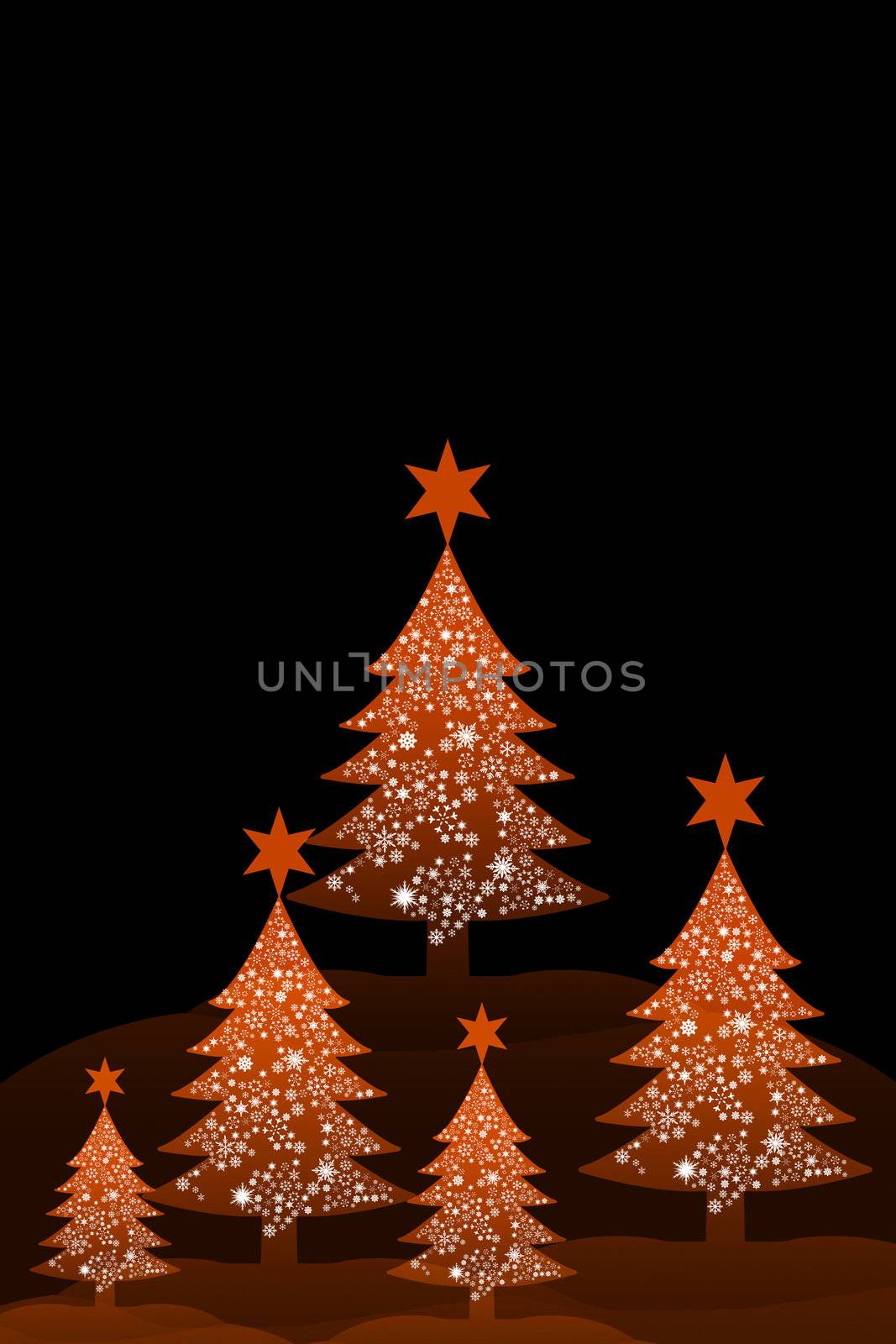 Red Christmas tree with black background by pixbox77