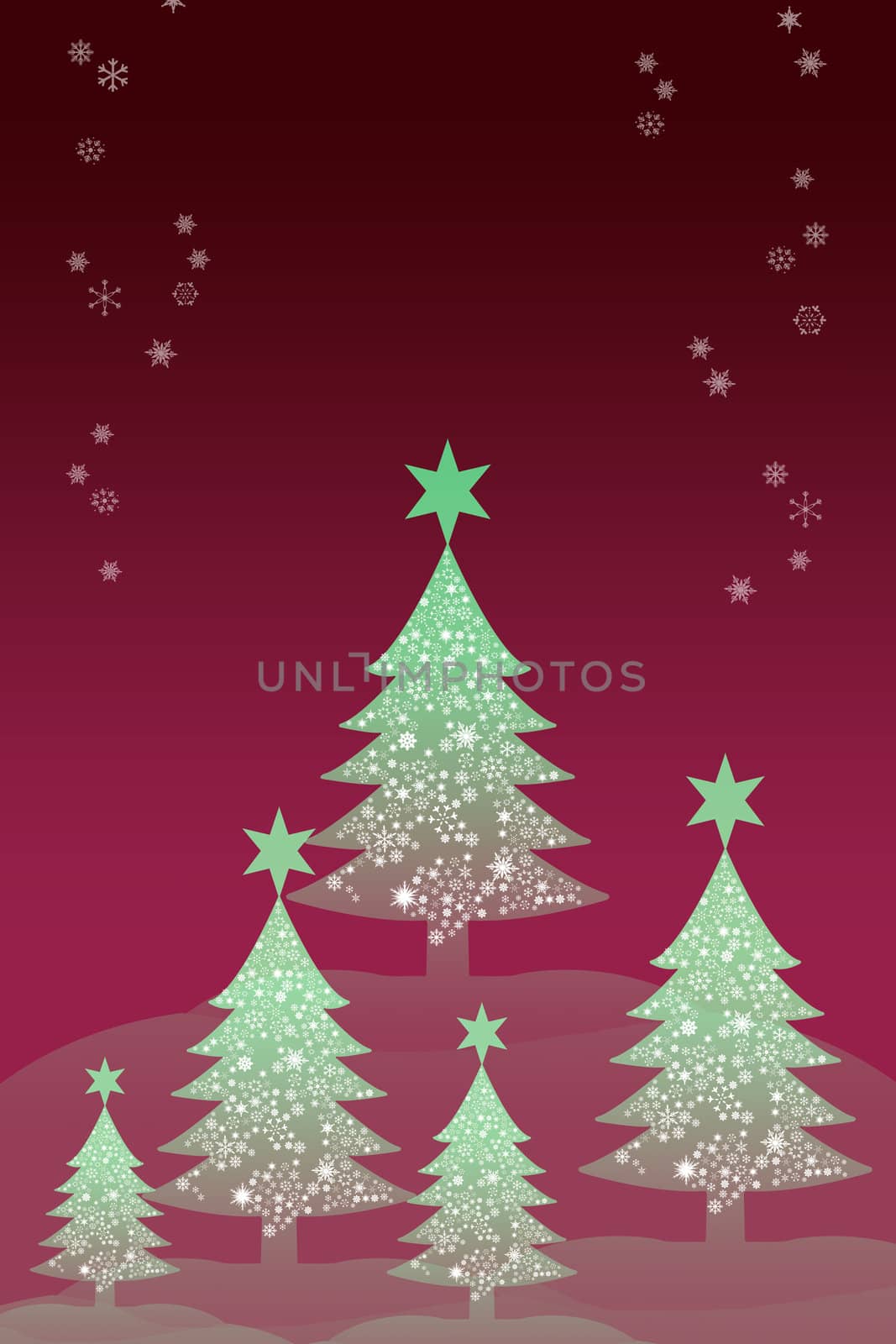 Christmas tree with snow sky background, Greeting card background