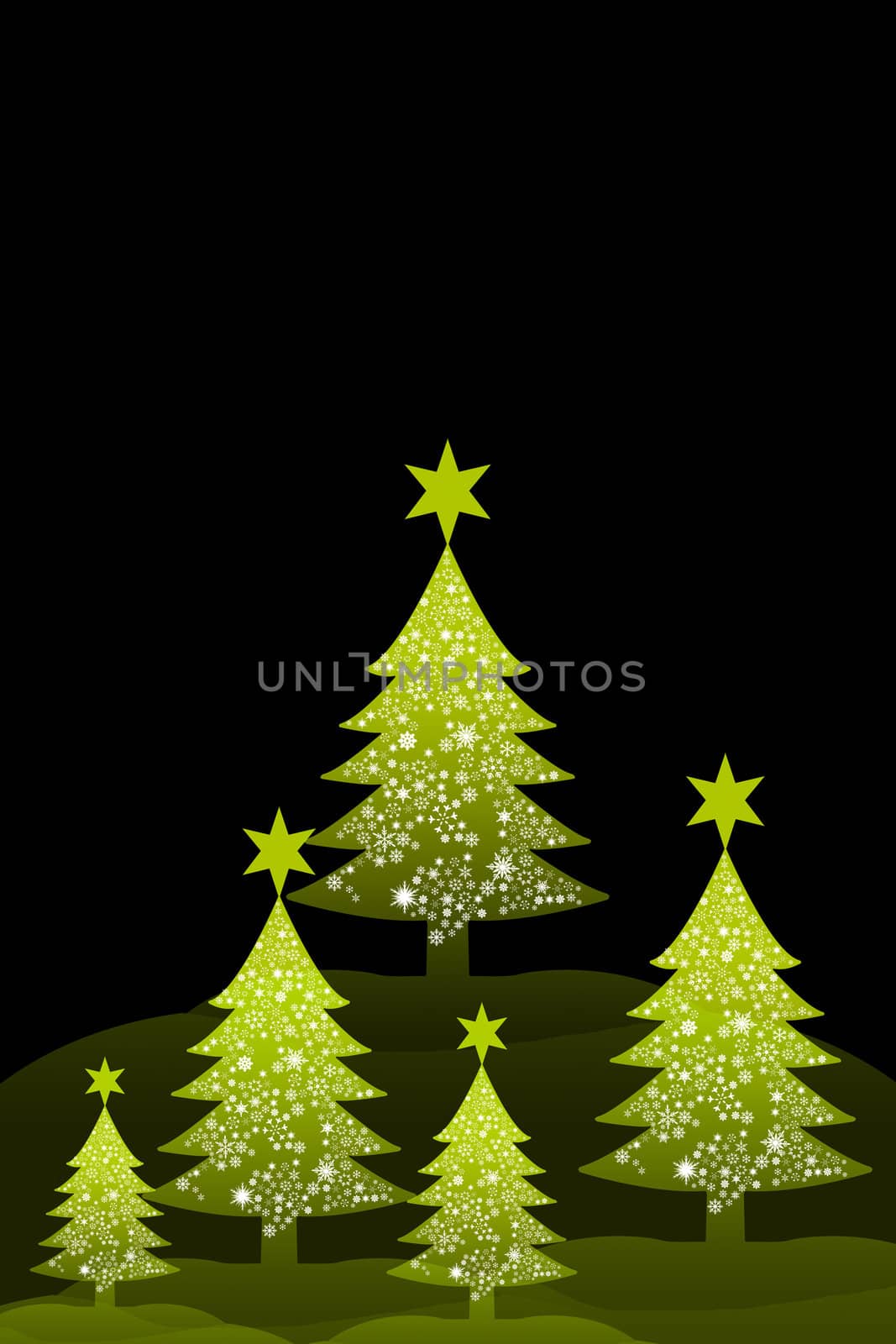 Christmas tree with black background, Greeting card background