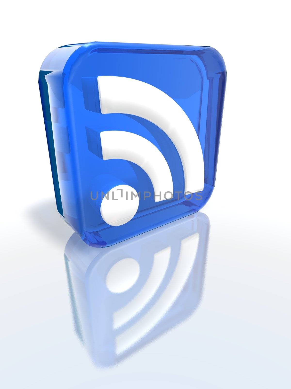 a 3d render of a blue RSS sign