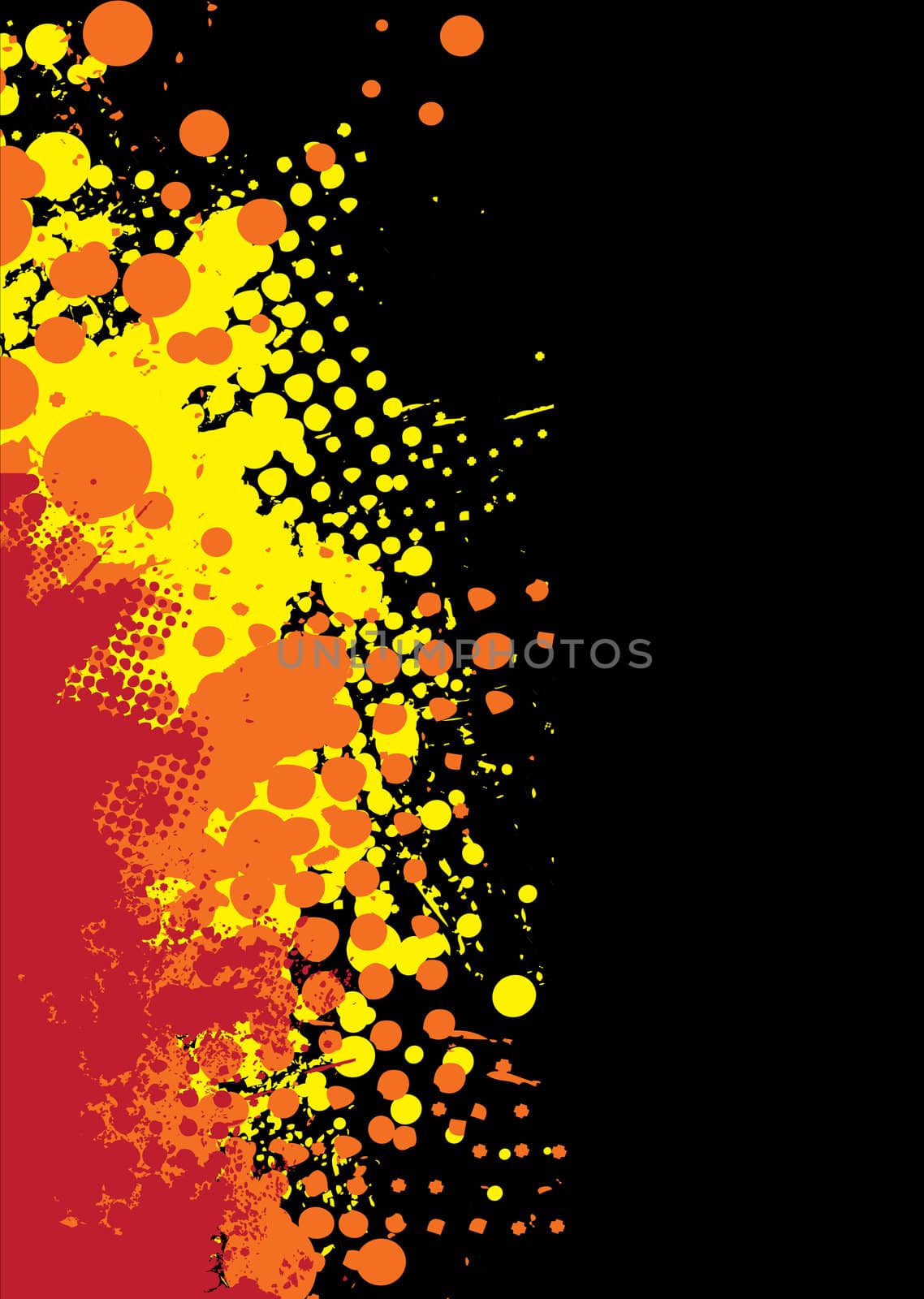Abstract orange and red background with ink splat pattern