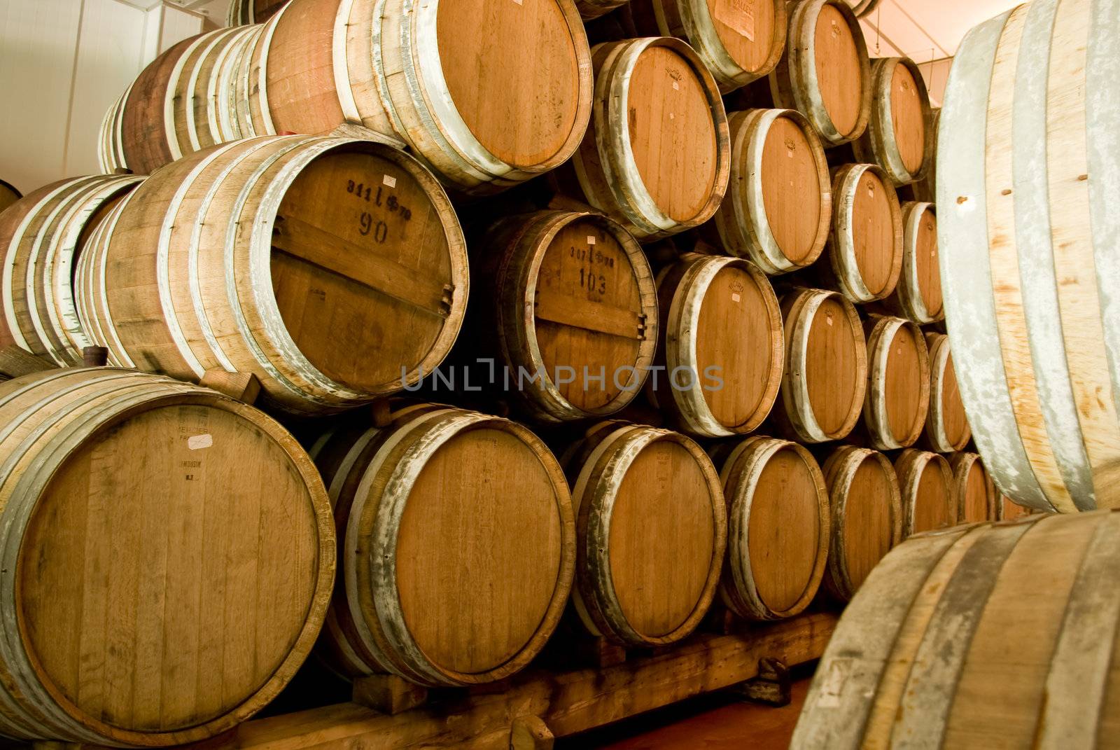 Barrel aging the wine in wine factory by pixbox77