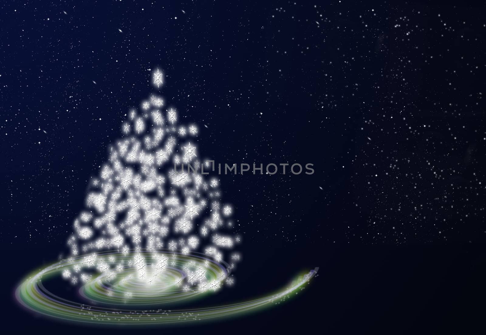 tree composed of bright stars on a blue background 