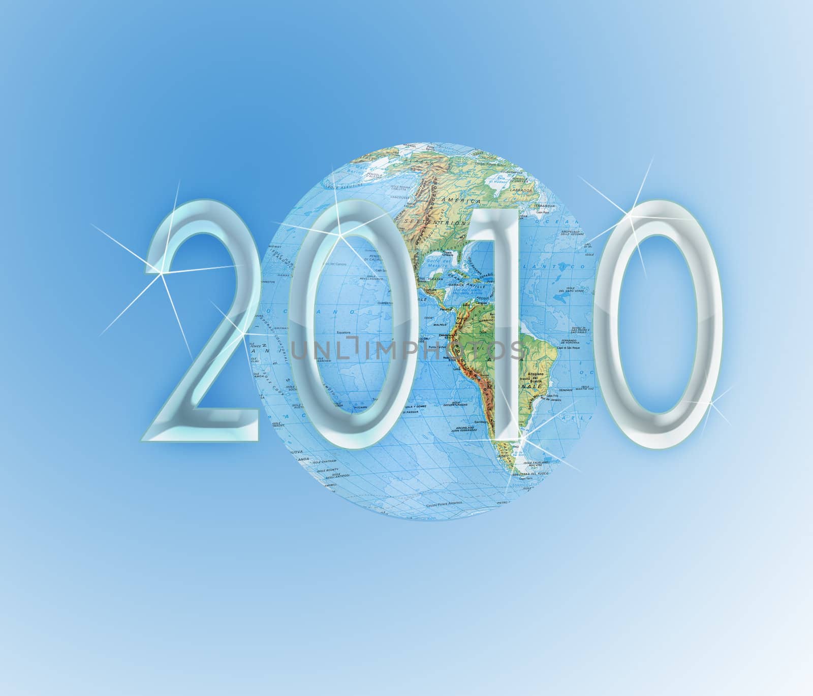 Globe on blue background and written in 2010