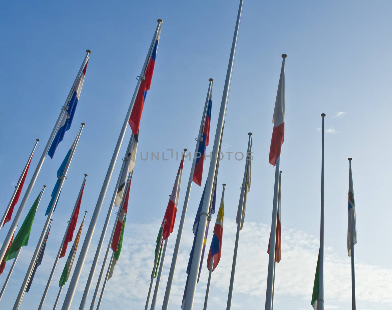 Flags of different nations to a fair