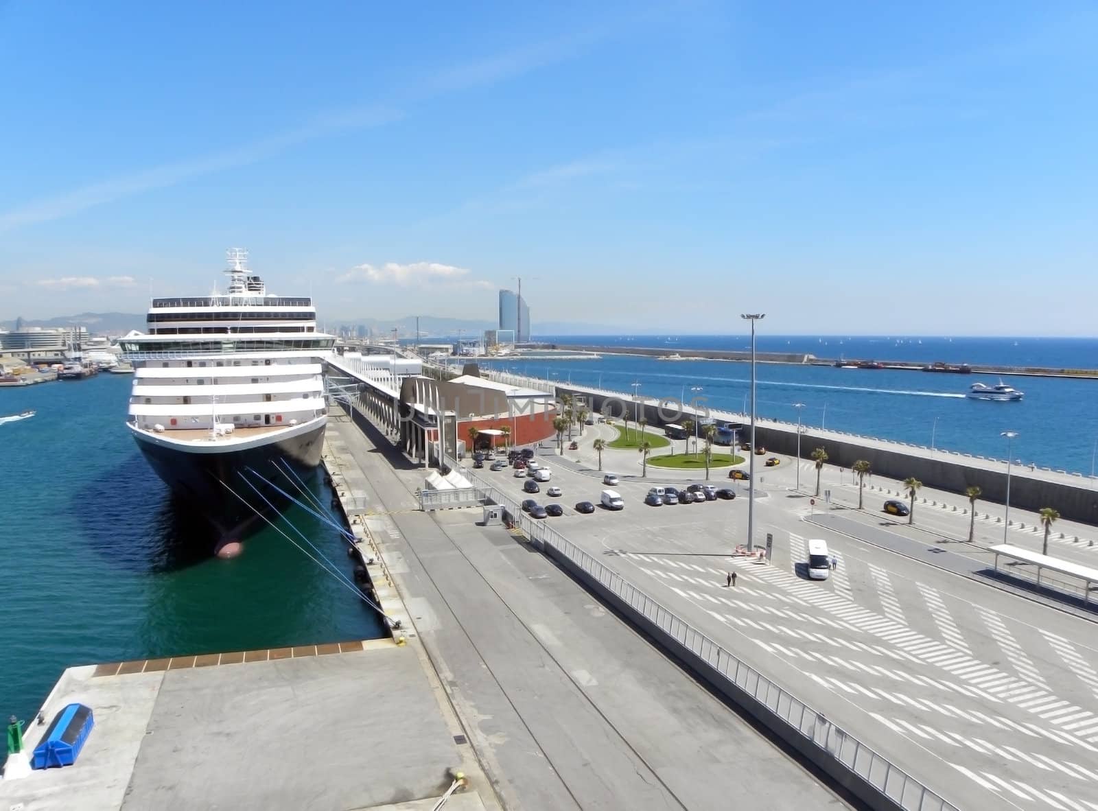                 Cruise ship docked in the port of Barcelona        