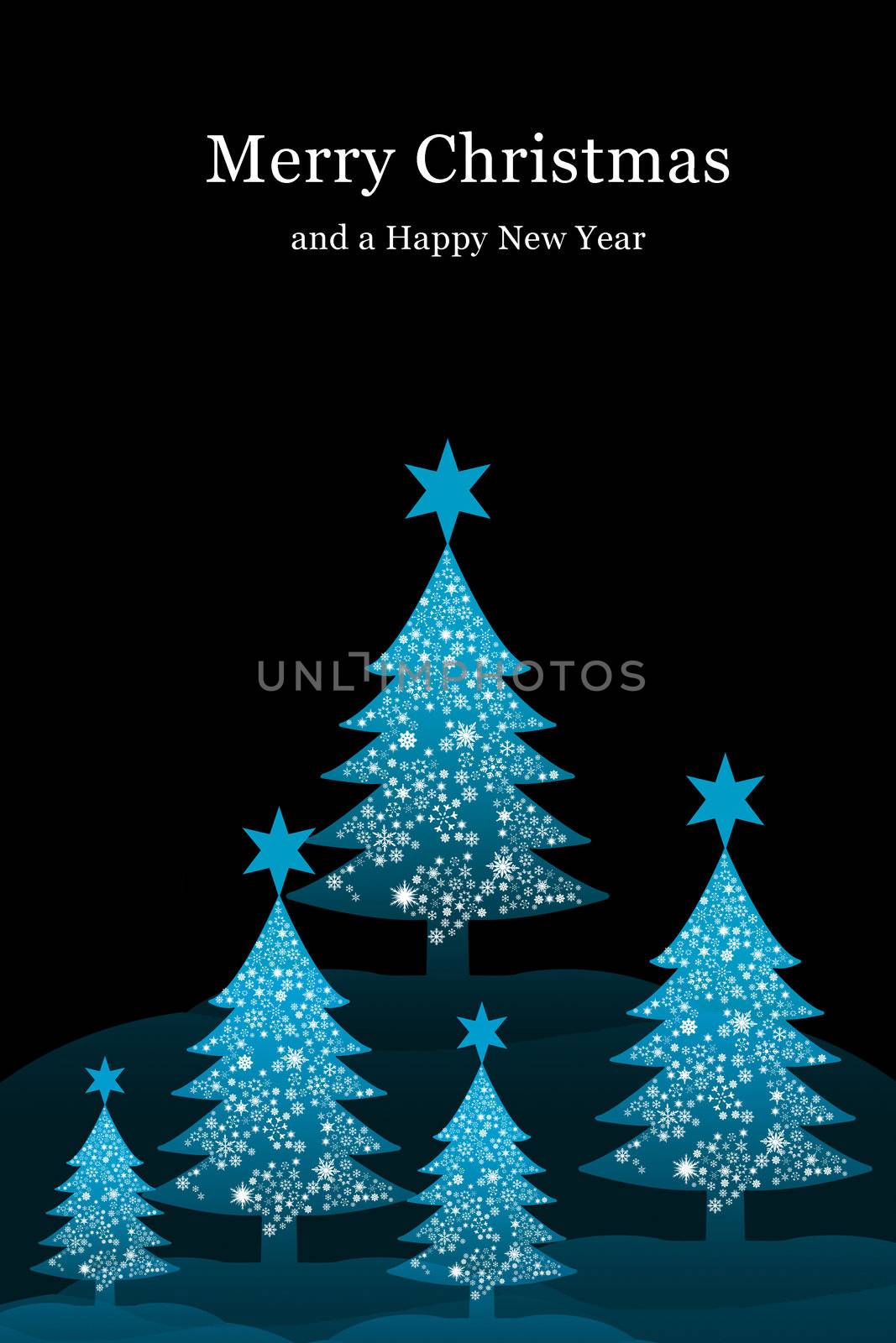 Christmas tree with night sky bakground, Greeting card background