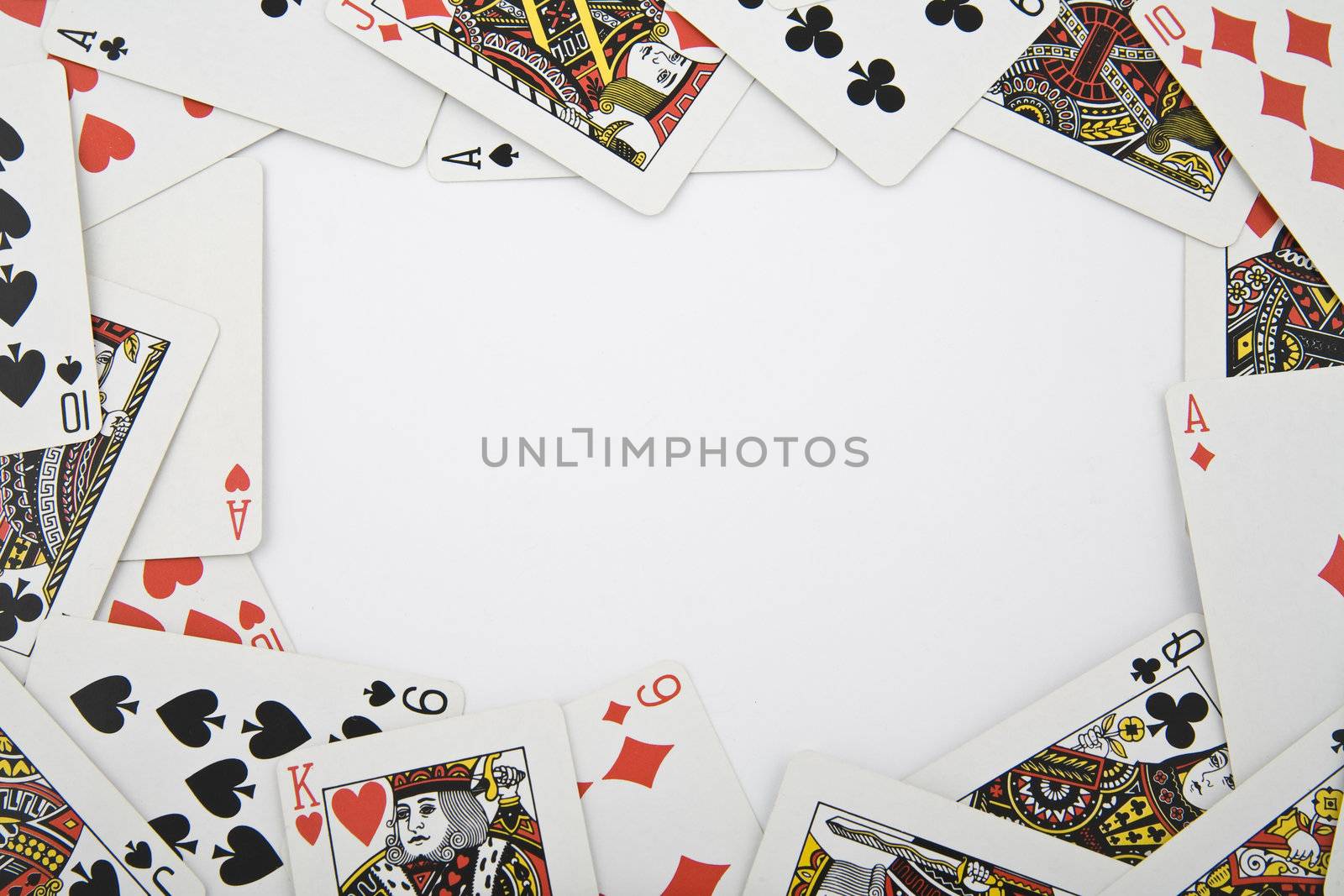 playing cards on light background with copy space