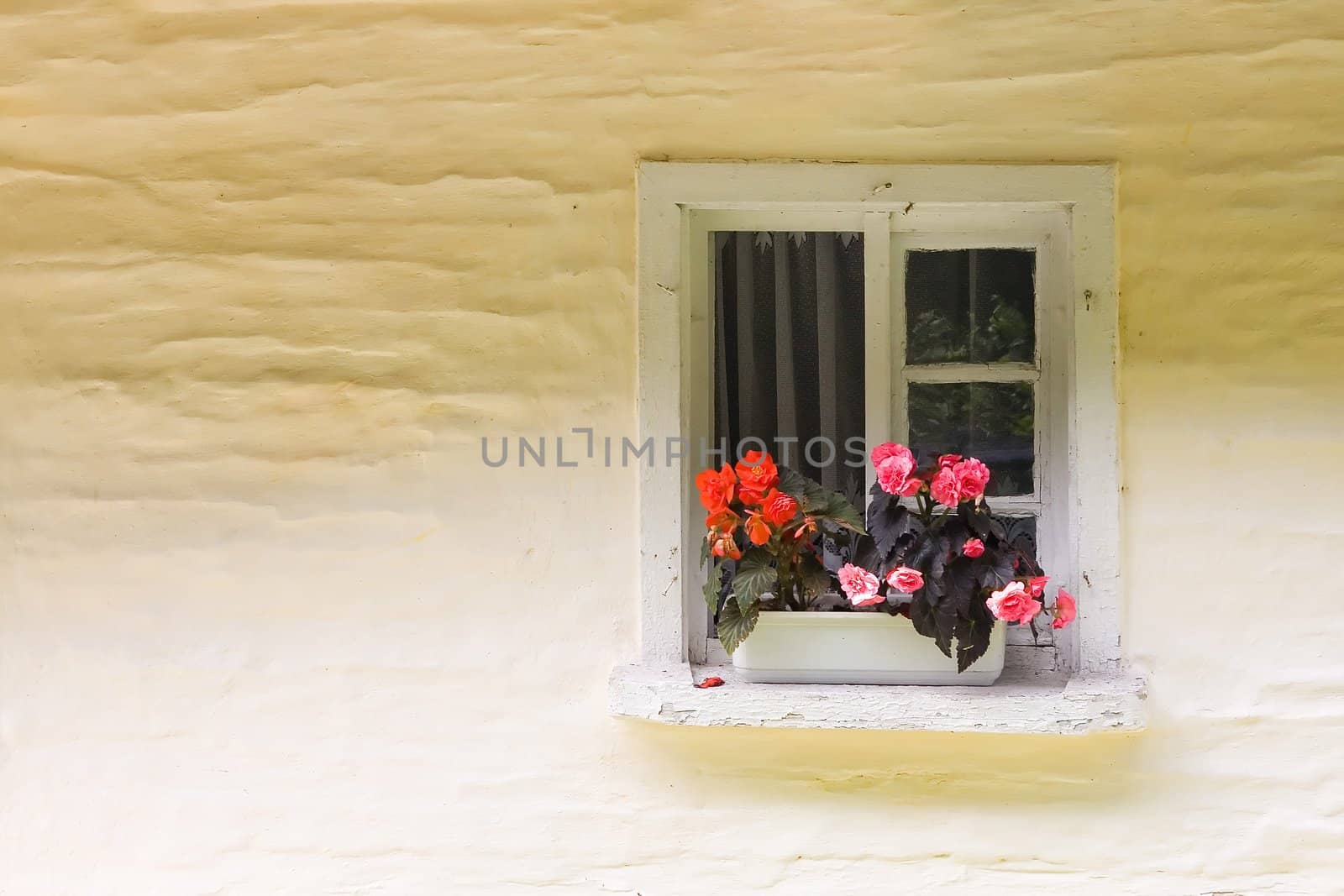 small rural window of house in Miedzygorze (Poland)