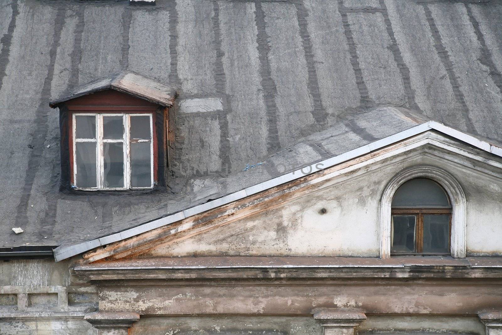 old roof in the older part of Lodz (Poland)