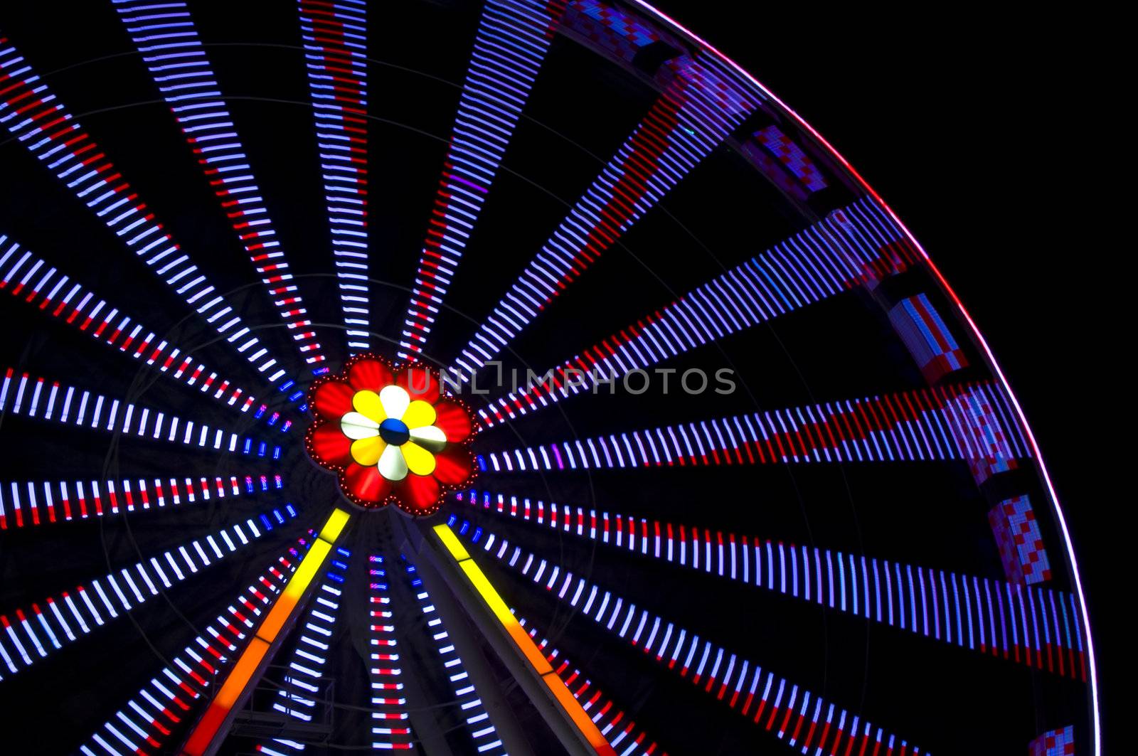 motion blur of a colorful ferris wheel at night