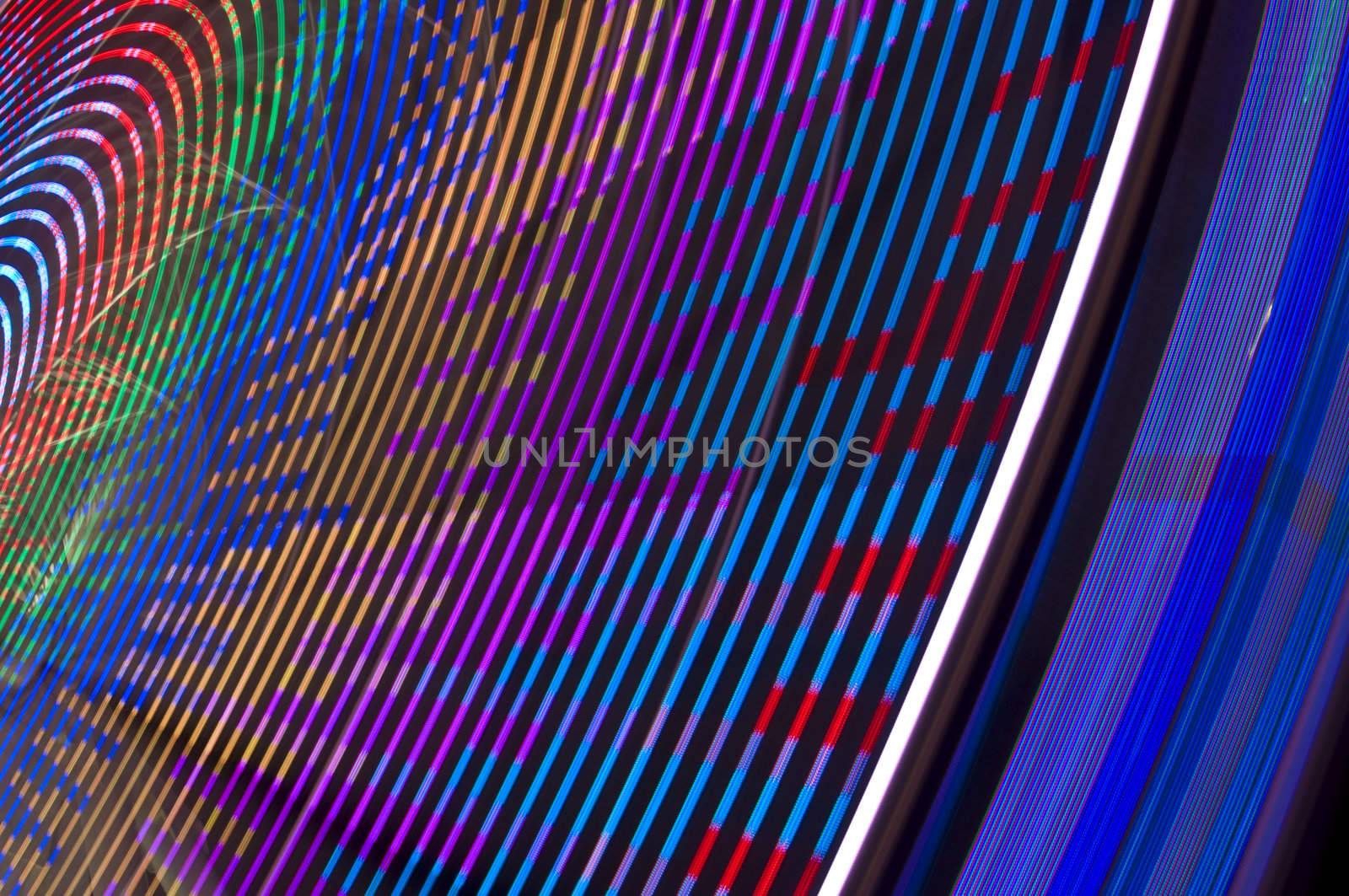 motion blur of a colorful ferris wheel at night