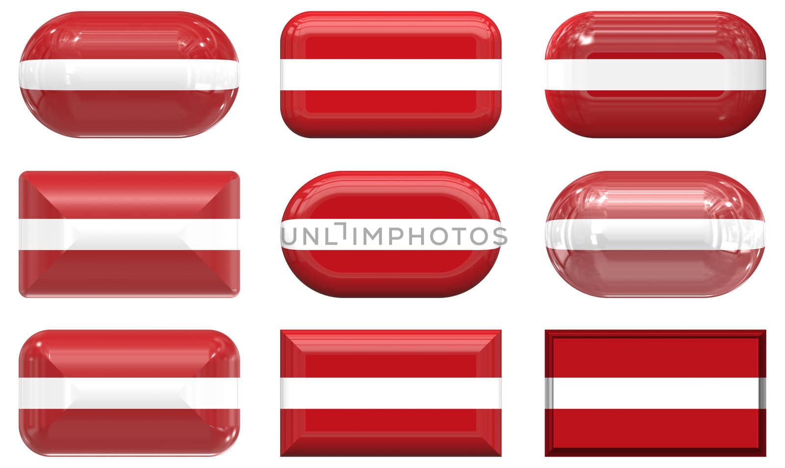 nine glass buttons of the Flag of Latvia by clearviewstock