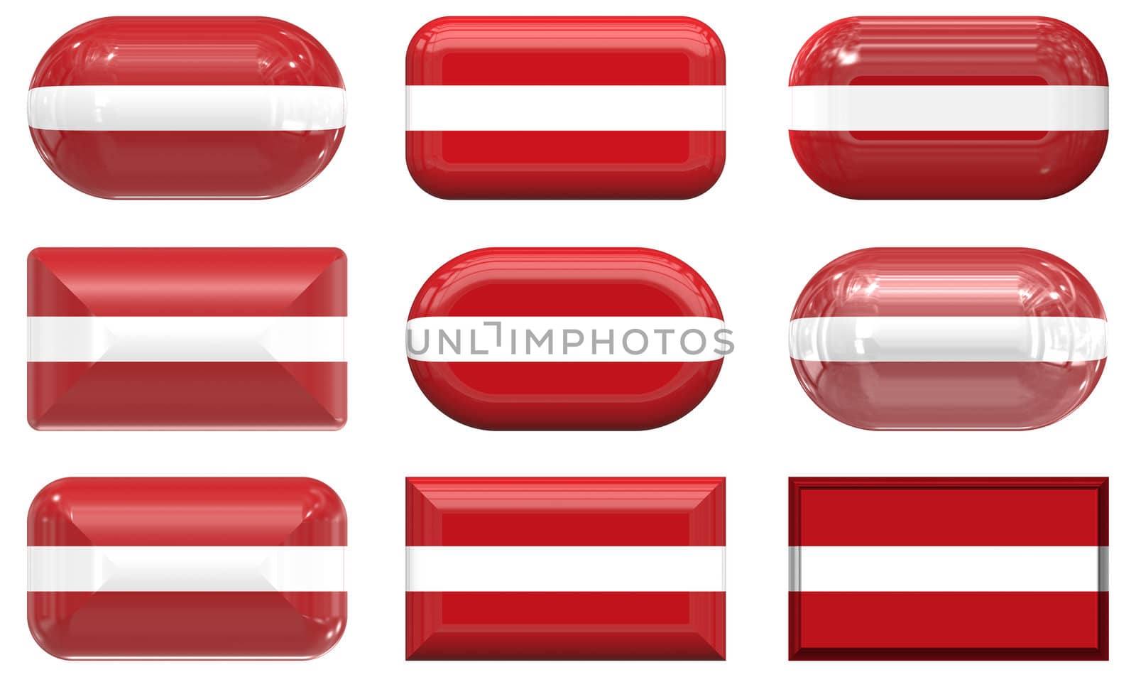 nine glass buttons of the  Flag of latvia