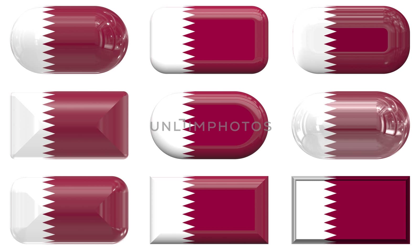 nine glass buttons of the  Flag of Qatar