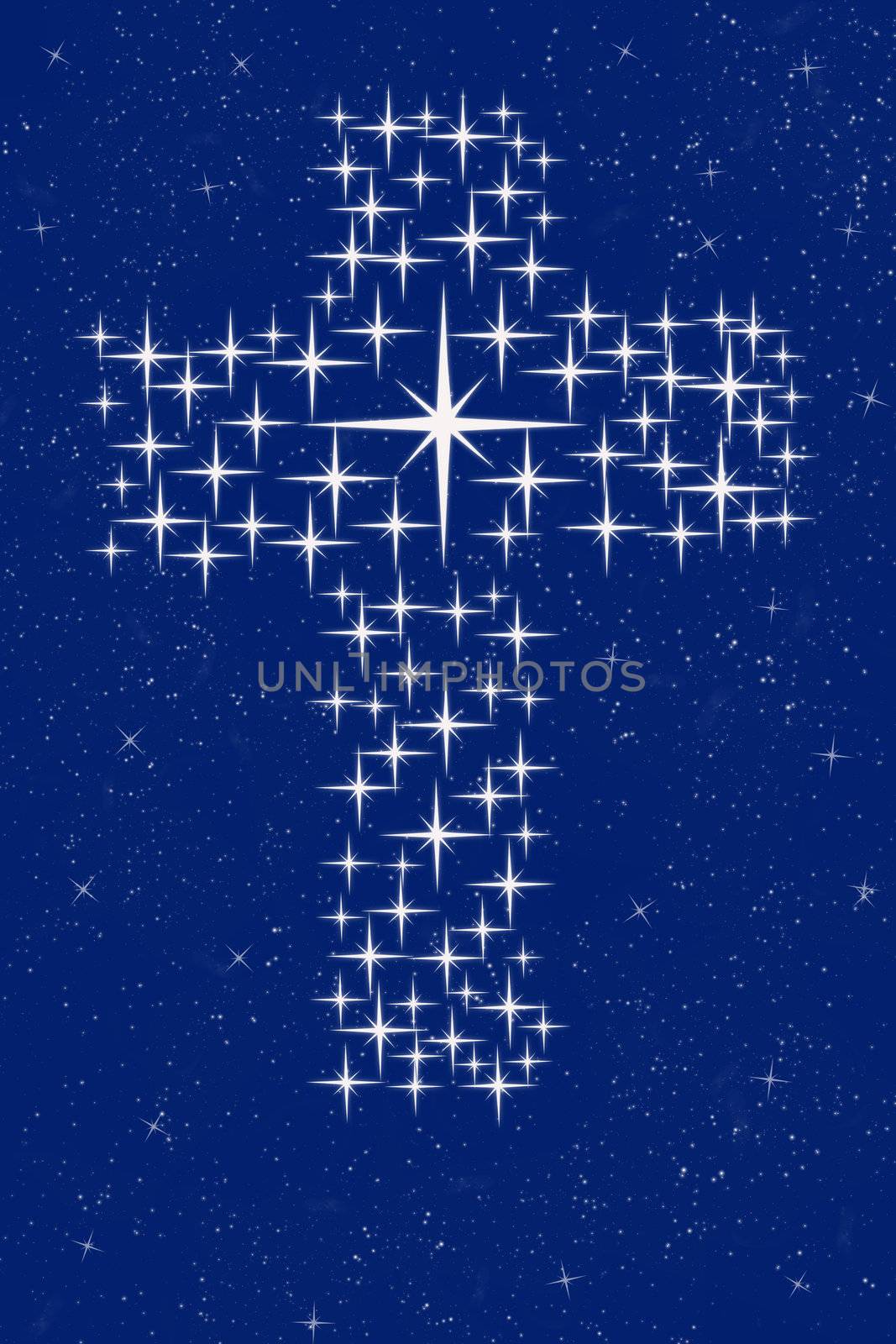 a large cross made up of stars in the night sky