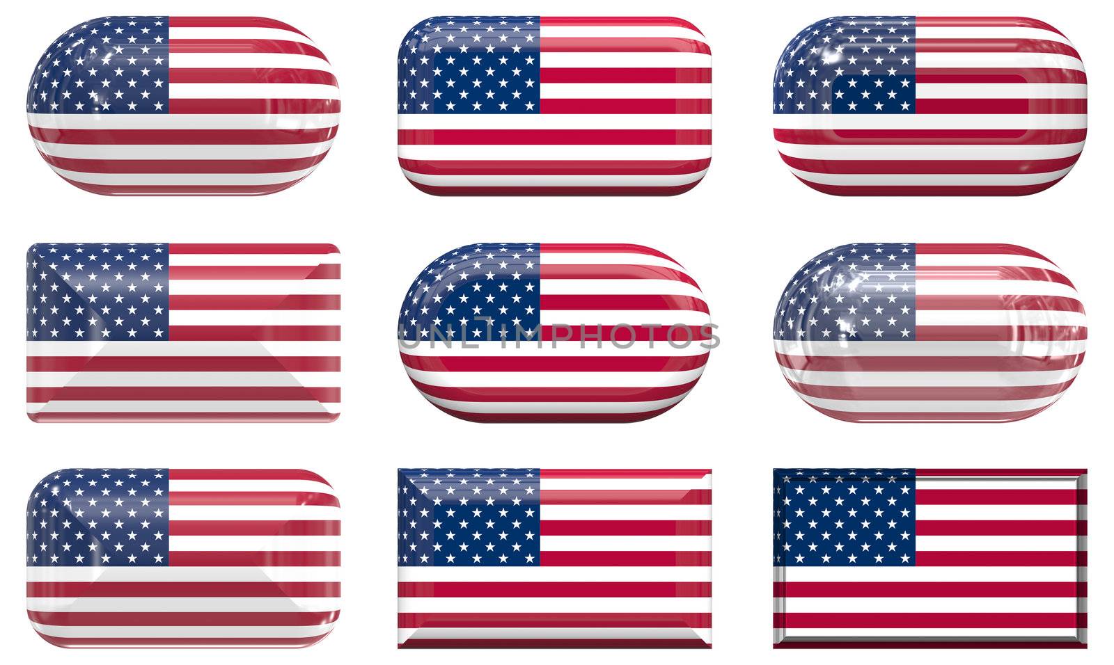 nine glass buttons of the Flag of the United States by clearviewstock