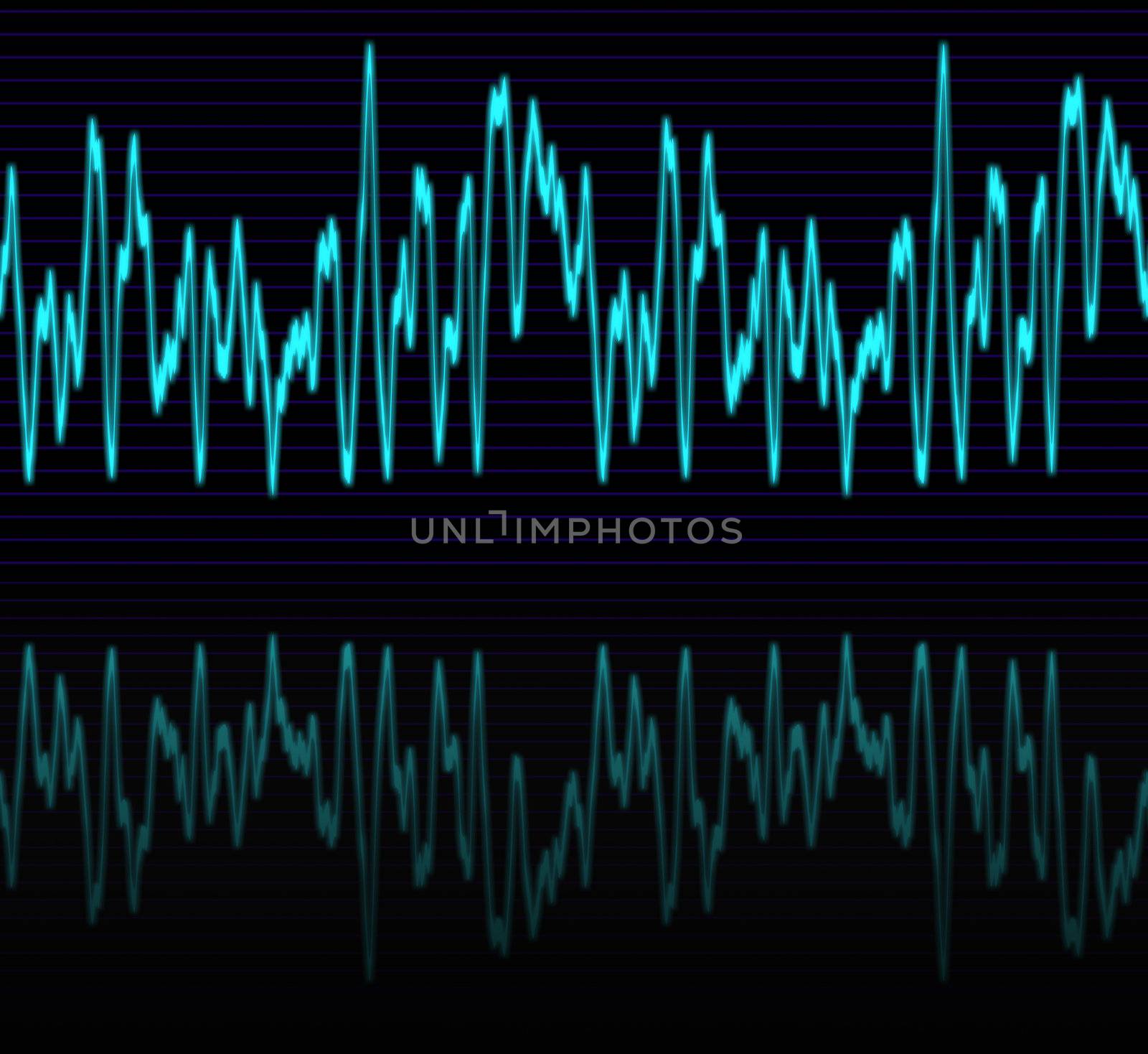 image of a glowing audio or sine wave with reflection