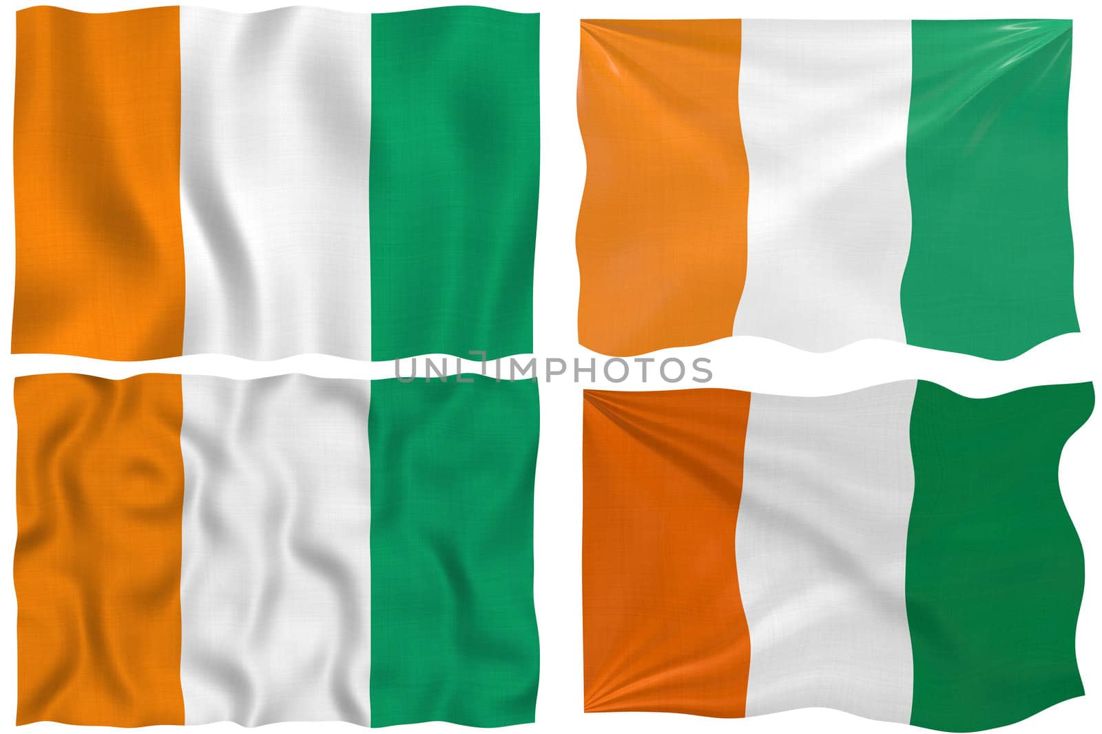 Great Image on white of four Flags of  Cote d'Ivoire Ivory Coast