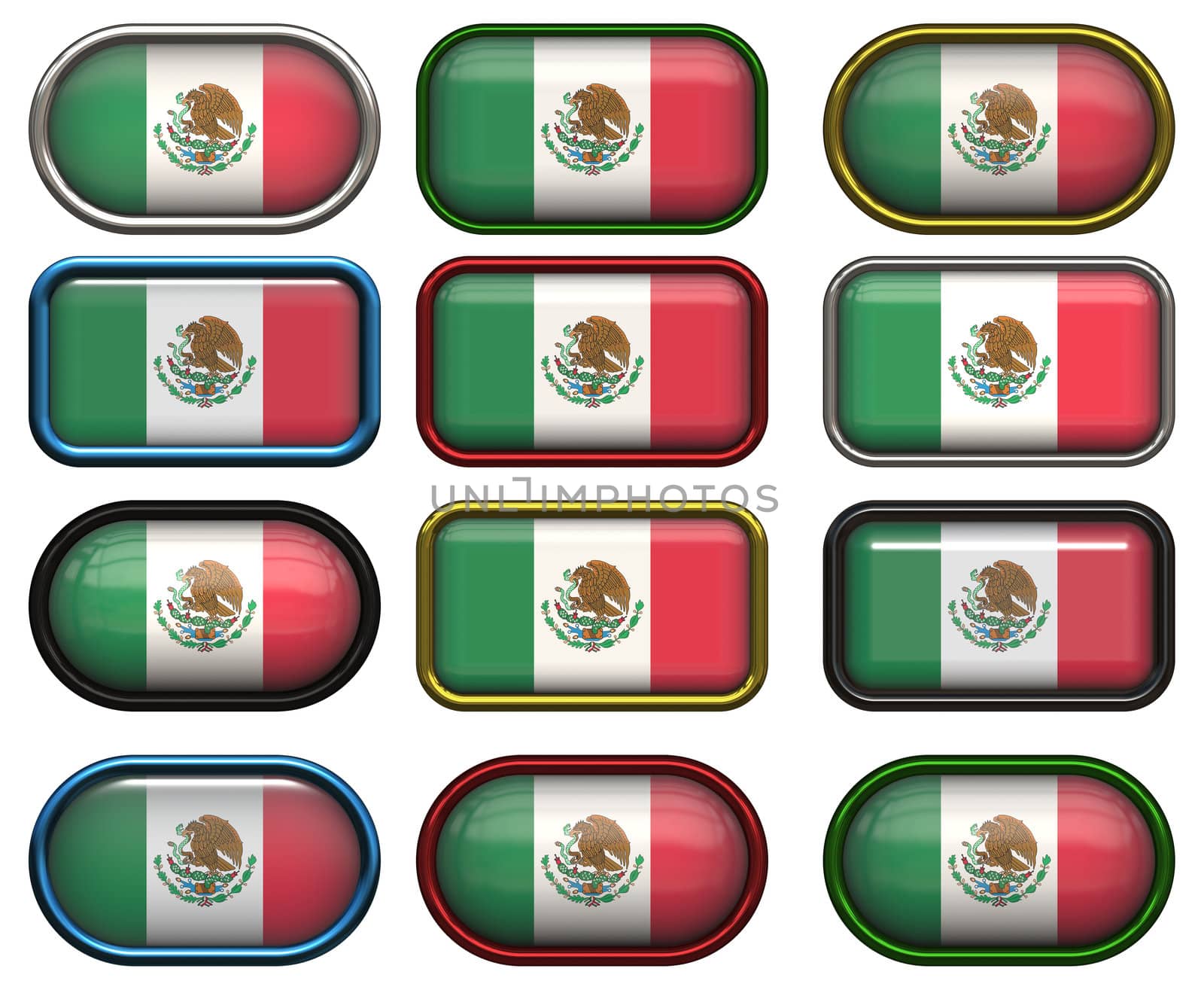 twelve Great buttons of the Flag of mexico