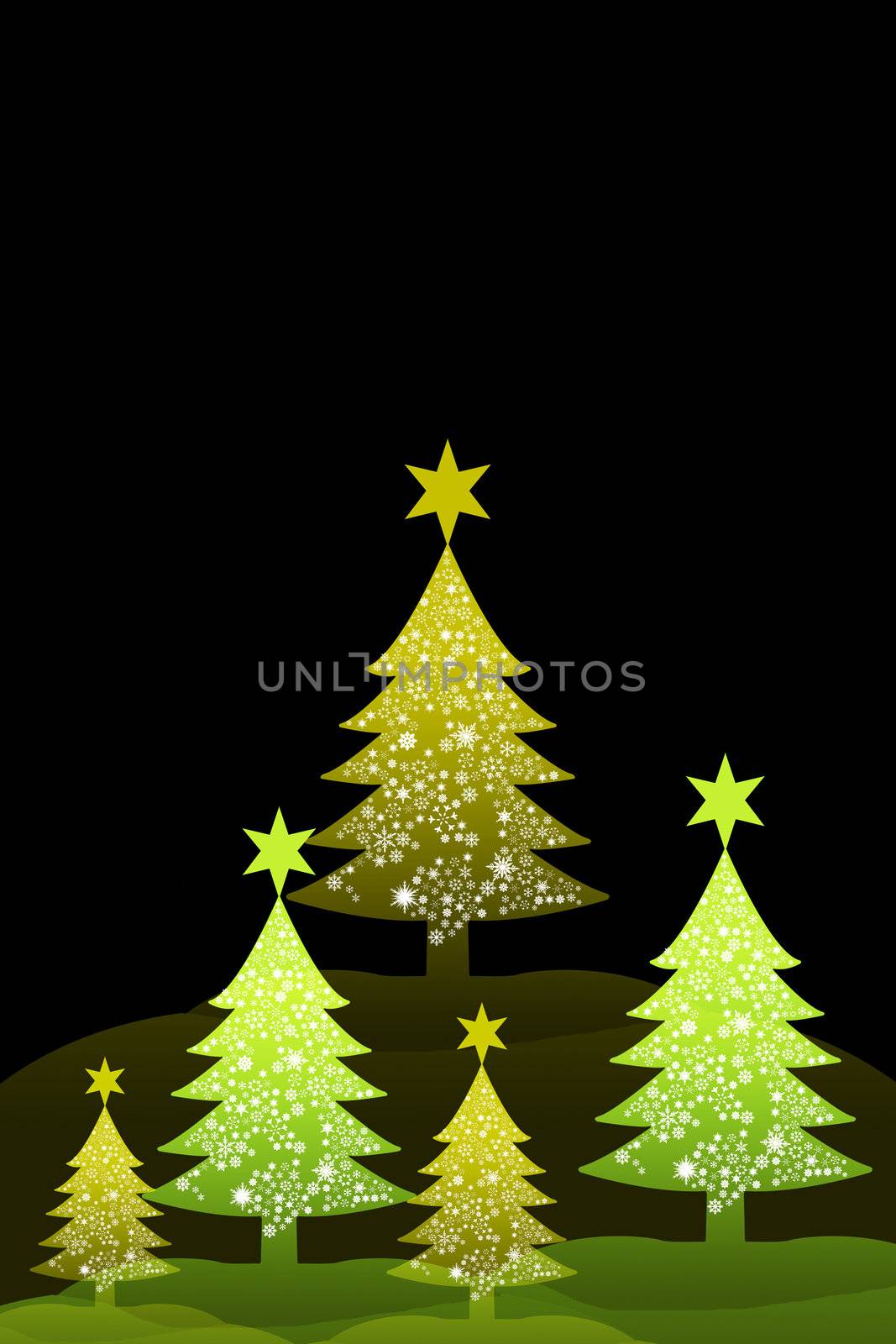 Christmas tree and hill with night sky background by pixbox77