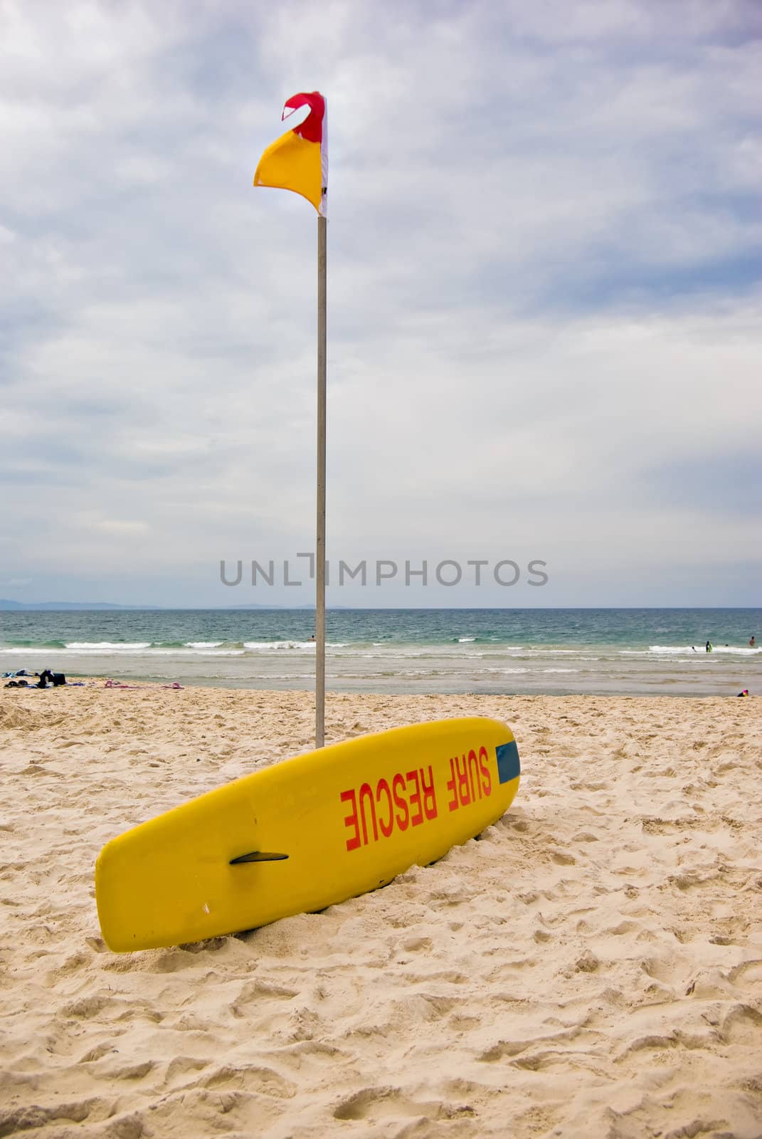 iconic surf rescue board and swimming flags