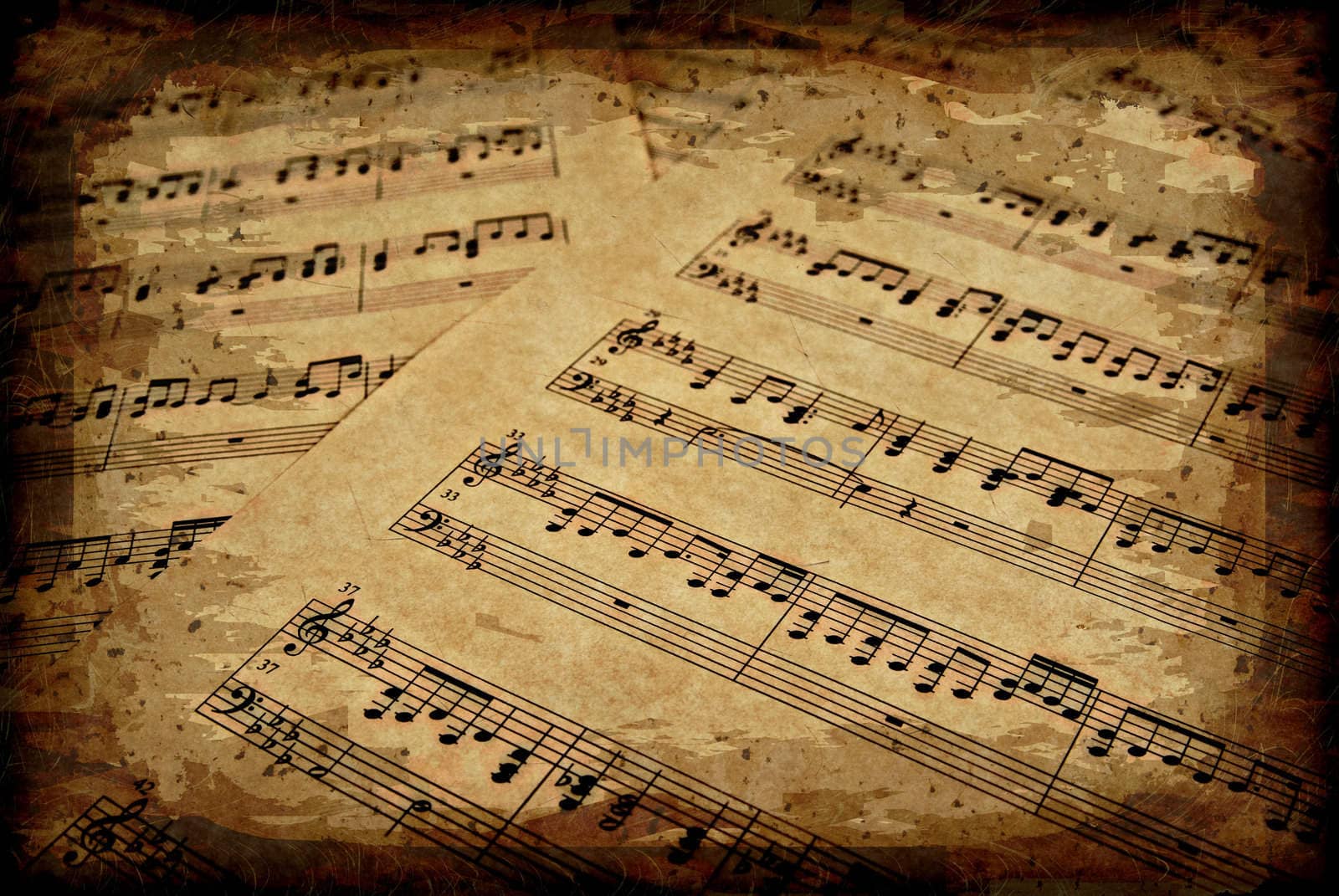 great image of musical notes on brown parchment paper