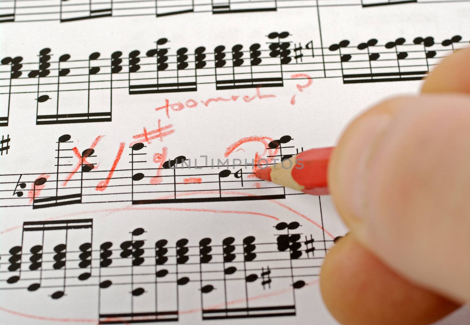 music notes composition on paper being written or marked