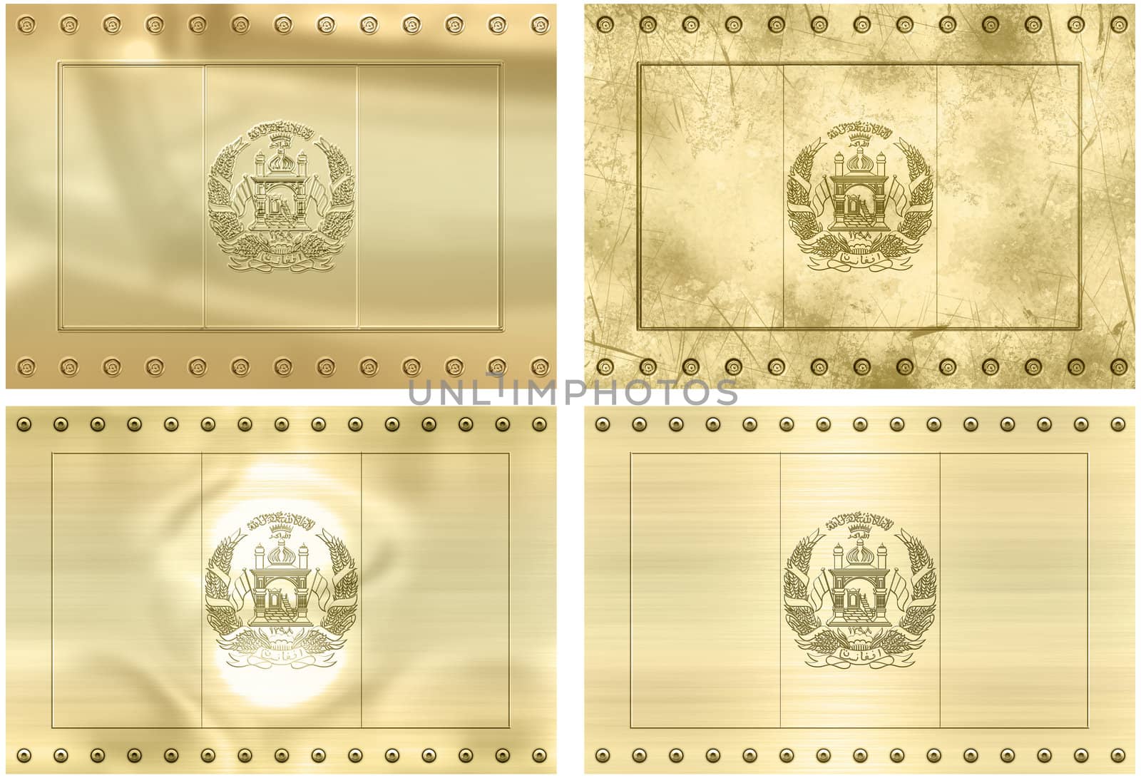 Great Image of four gold embossed flags of afghanistan