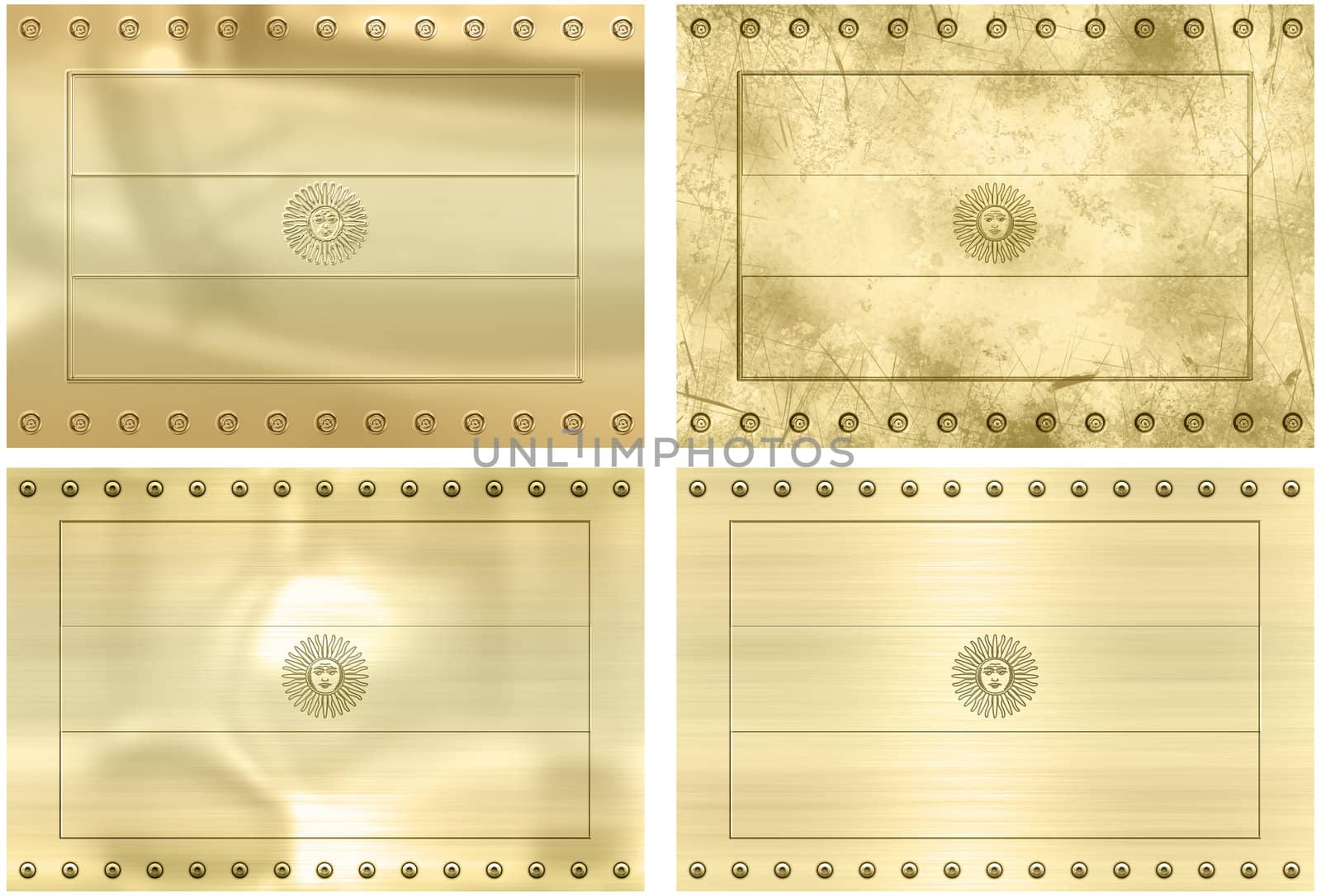 Great Image of four gold embossed flags of Argentina