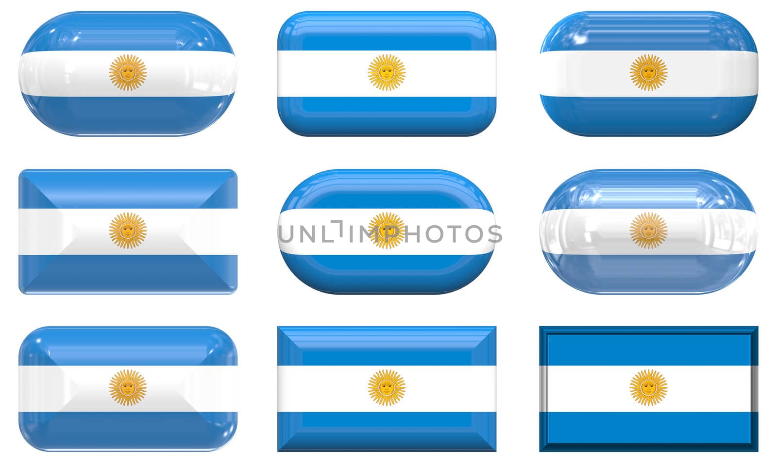 nine glass buttons of the Flag of Argentina