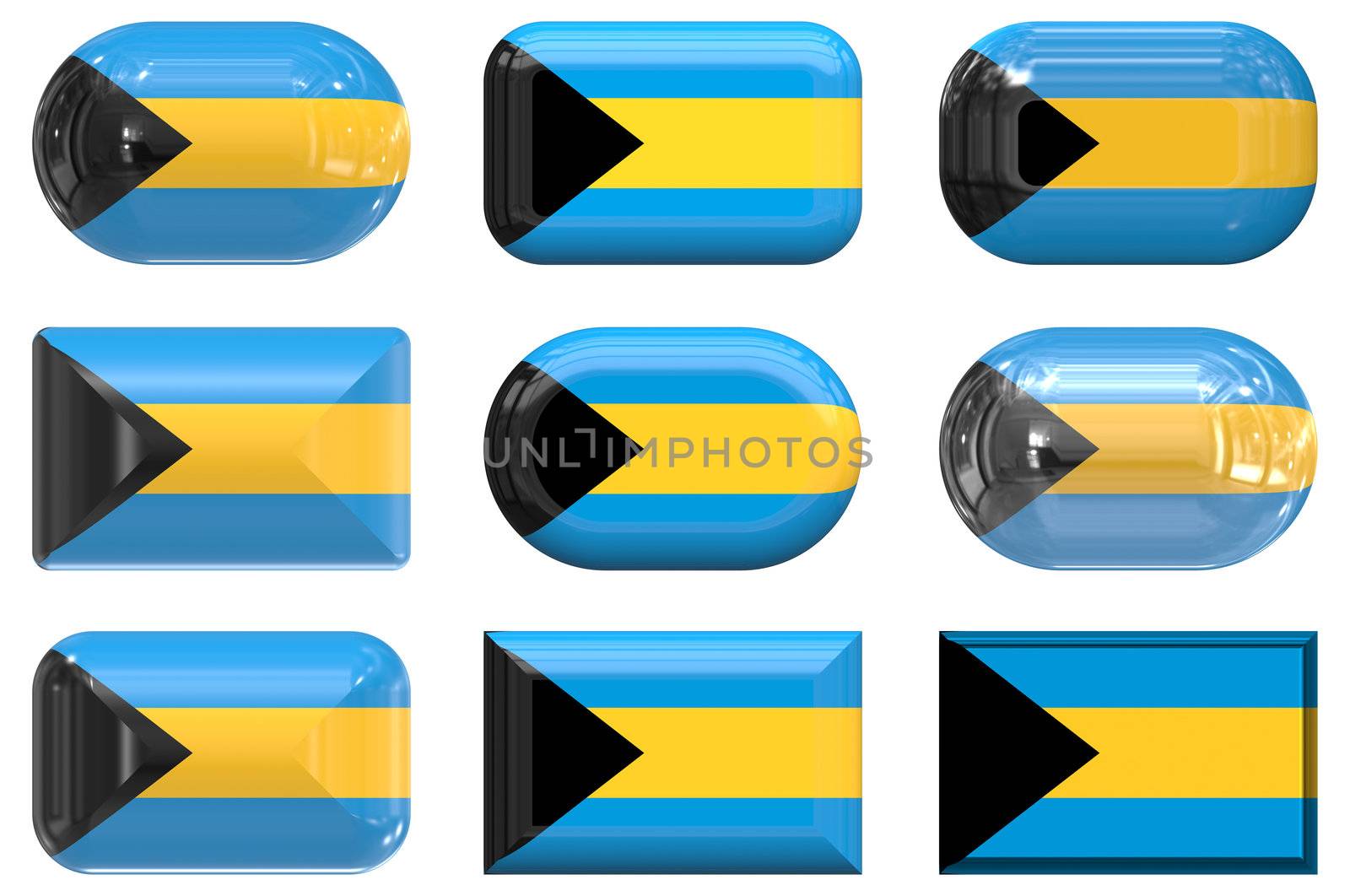 nine glass buttons of the Flag of Bahamas