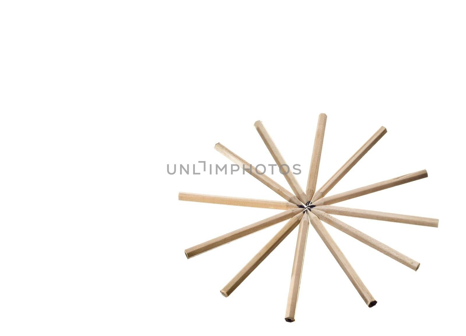 assorted pencils isolated on withe background in a composition