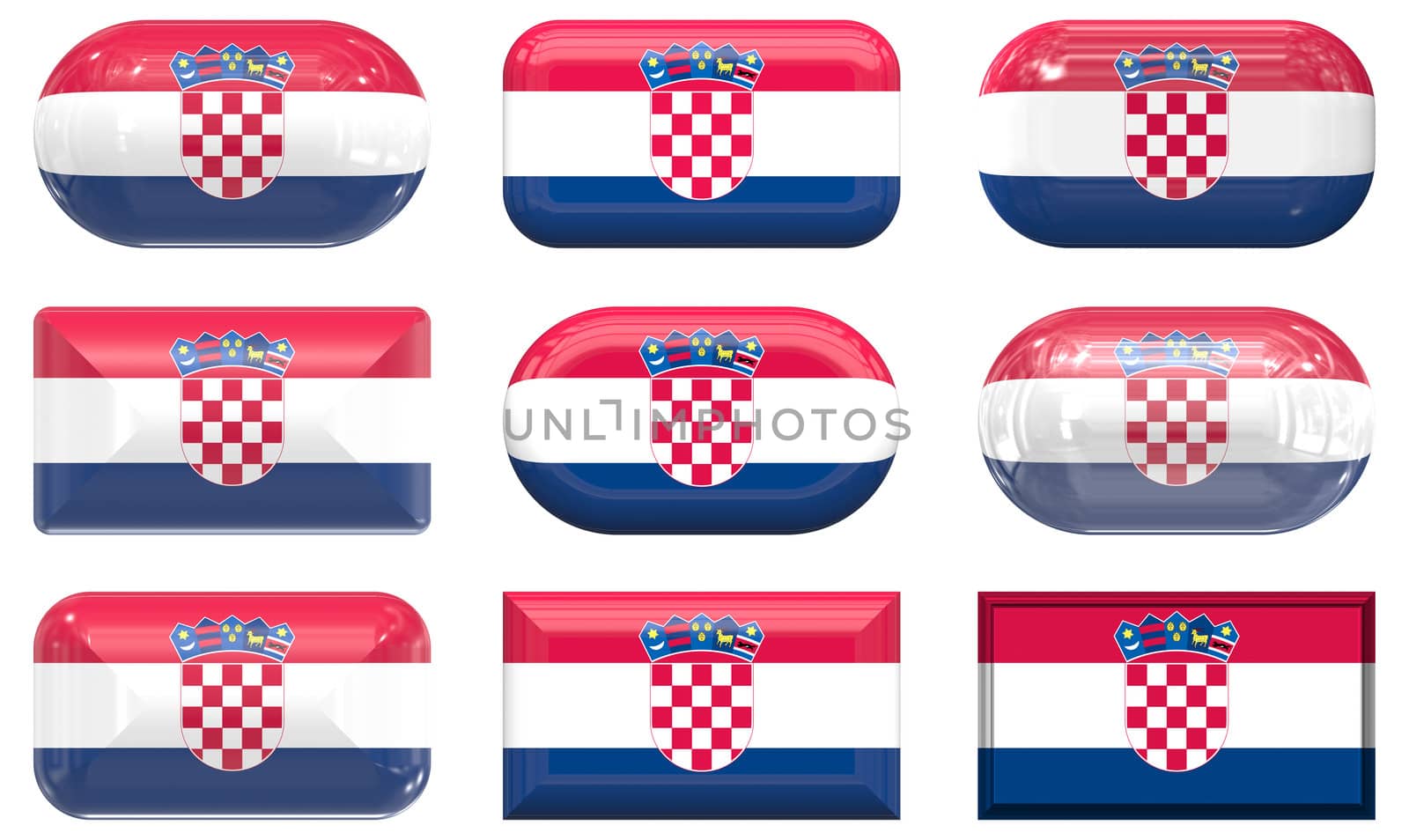 nine glass buttons of the Flag of Croatia