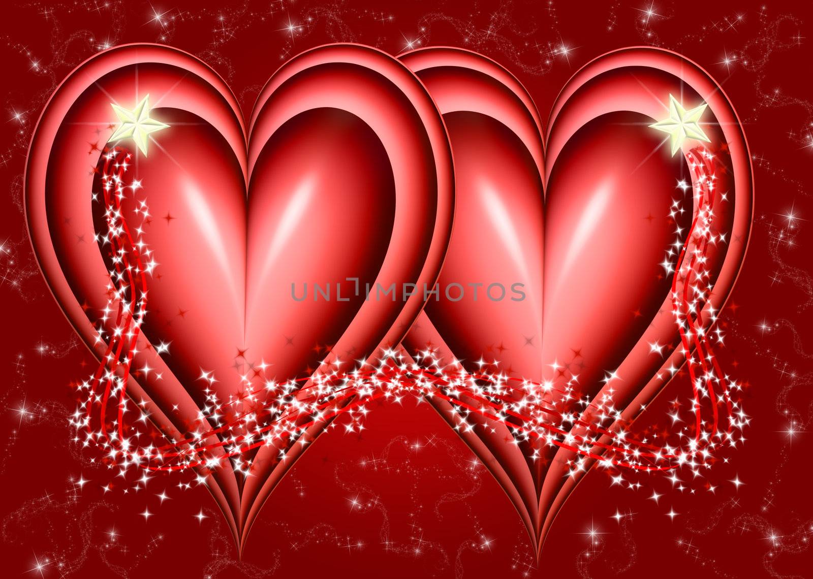 two big red love hearts and stars