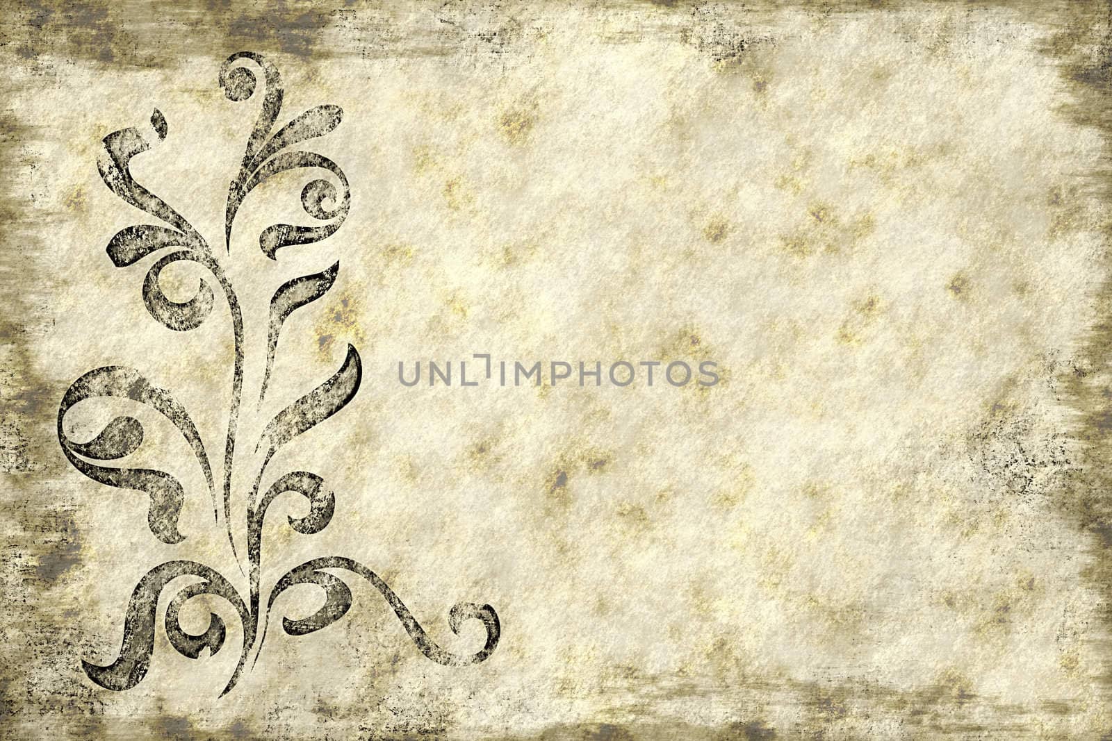 large floral grunge design on old paper or parchment
