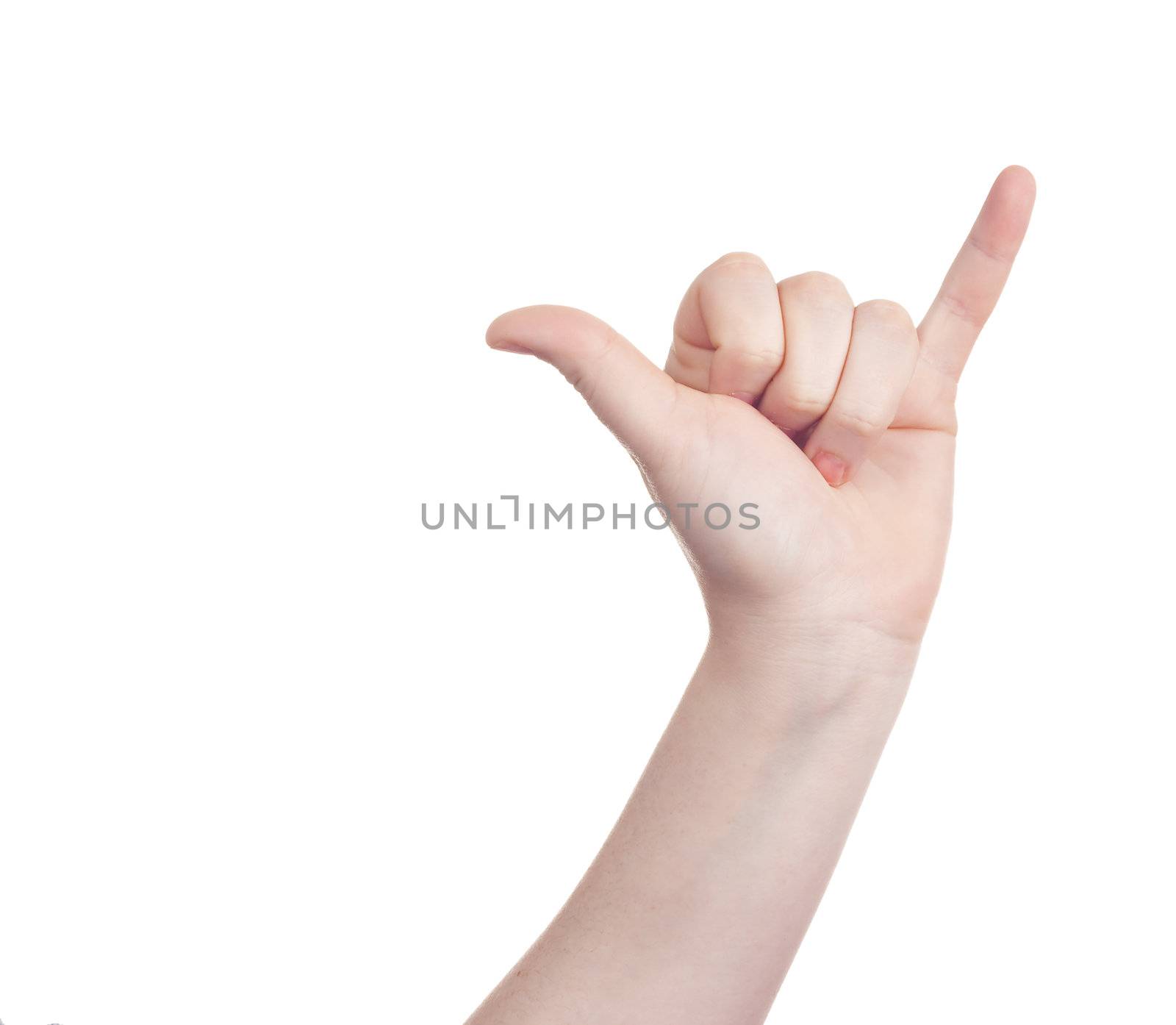 sign with the hand and fingers isolated over a withe background