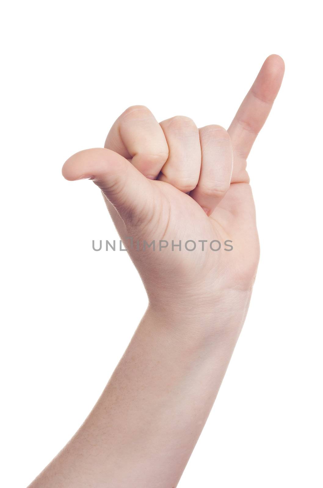 sign with the hand and fingers isolated over a withe background