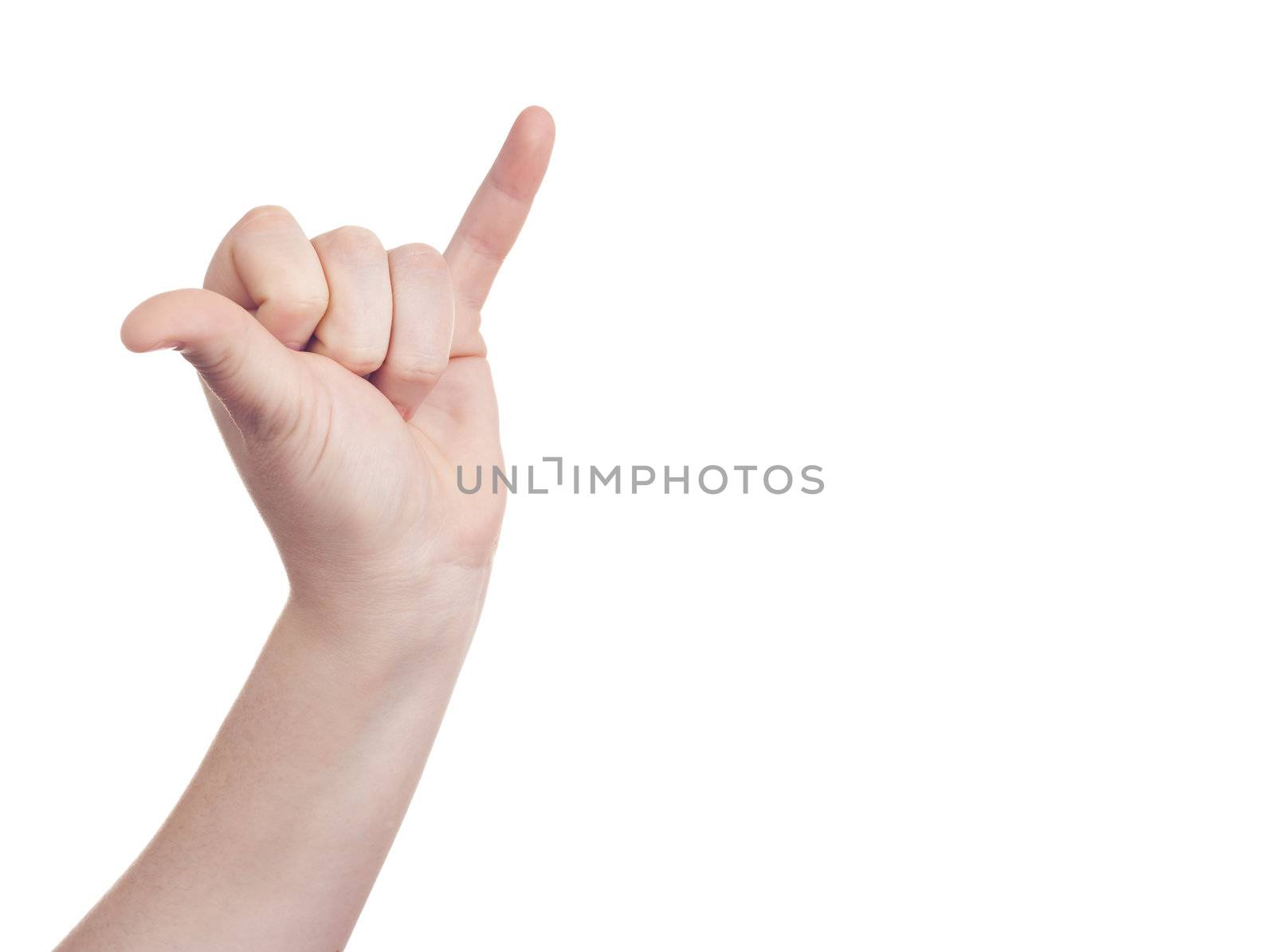 sign with the hand and fingers isolated over a withe background