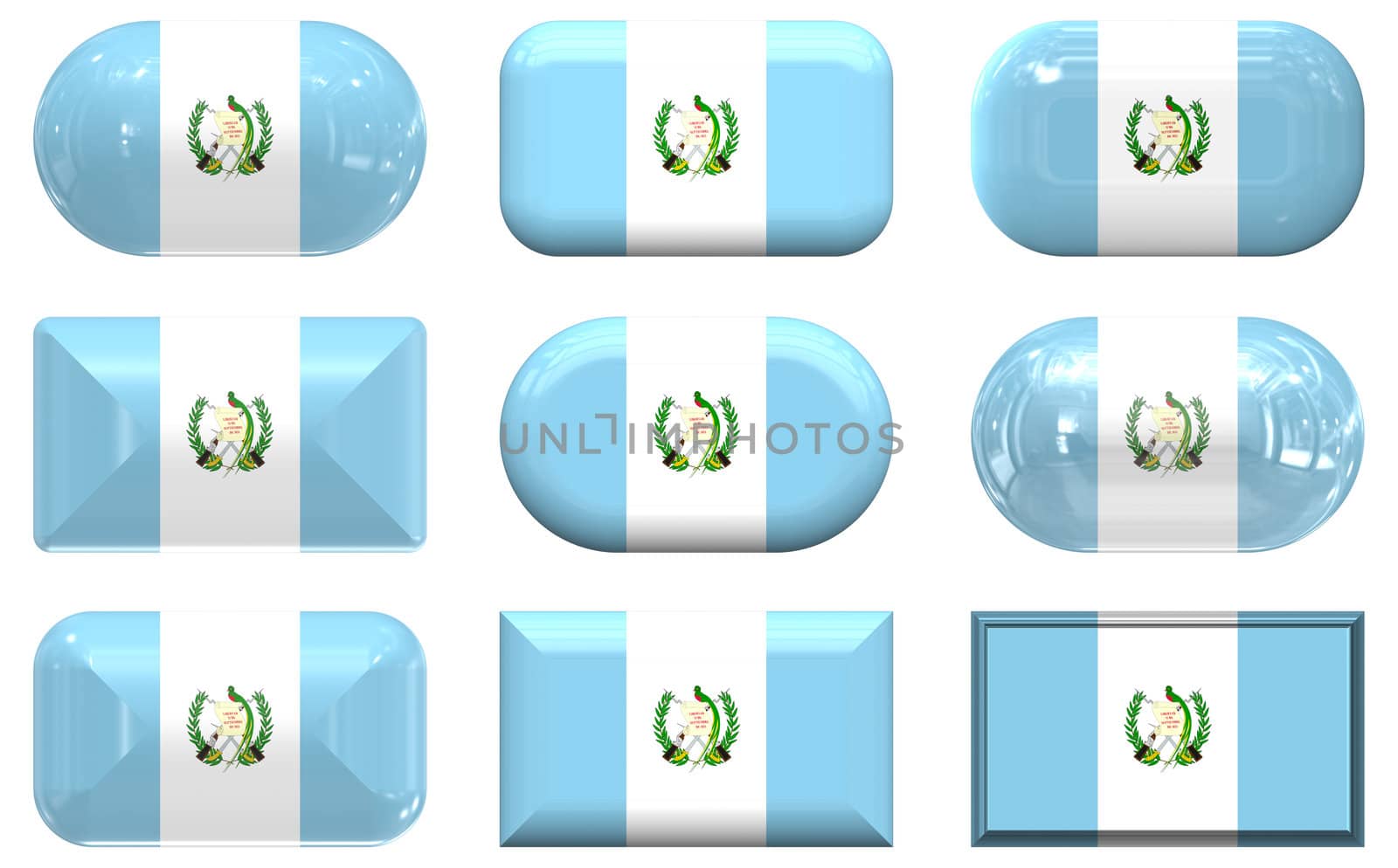 nine glass buttons of the Flag of Guatemala