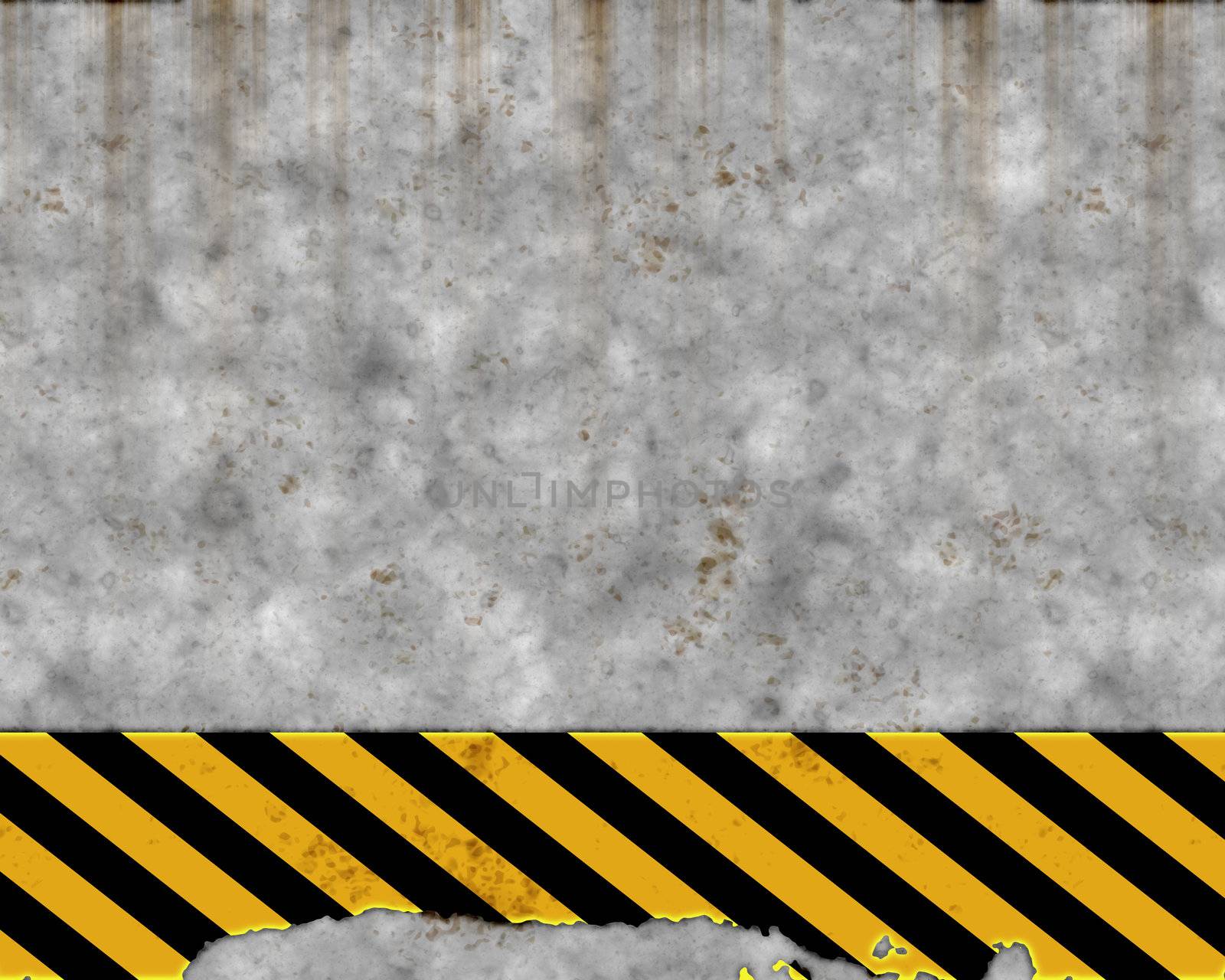 an old yellow and black hazard striped sign on a grungy concrete wall