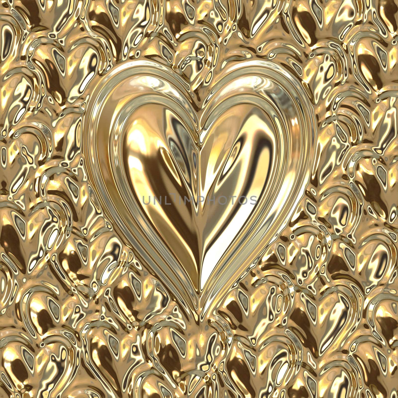 big bright golden metallic heart on small gold hearts
