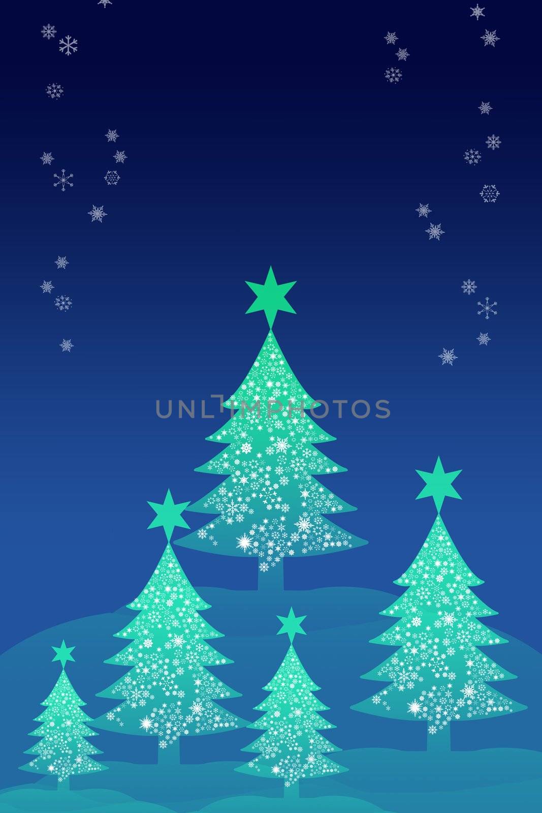 Blue christmas tree with night sky background by pixbox77