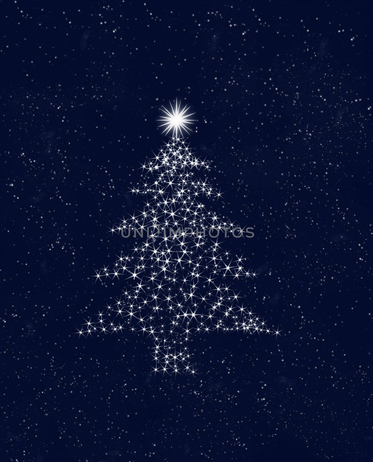 christmas tree made up of stars in the night sky
